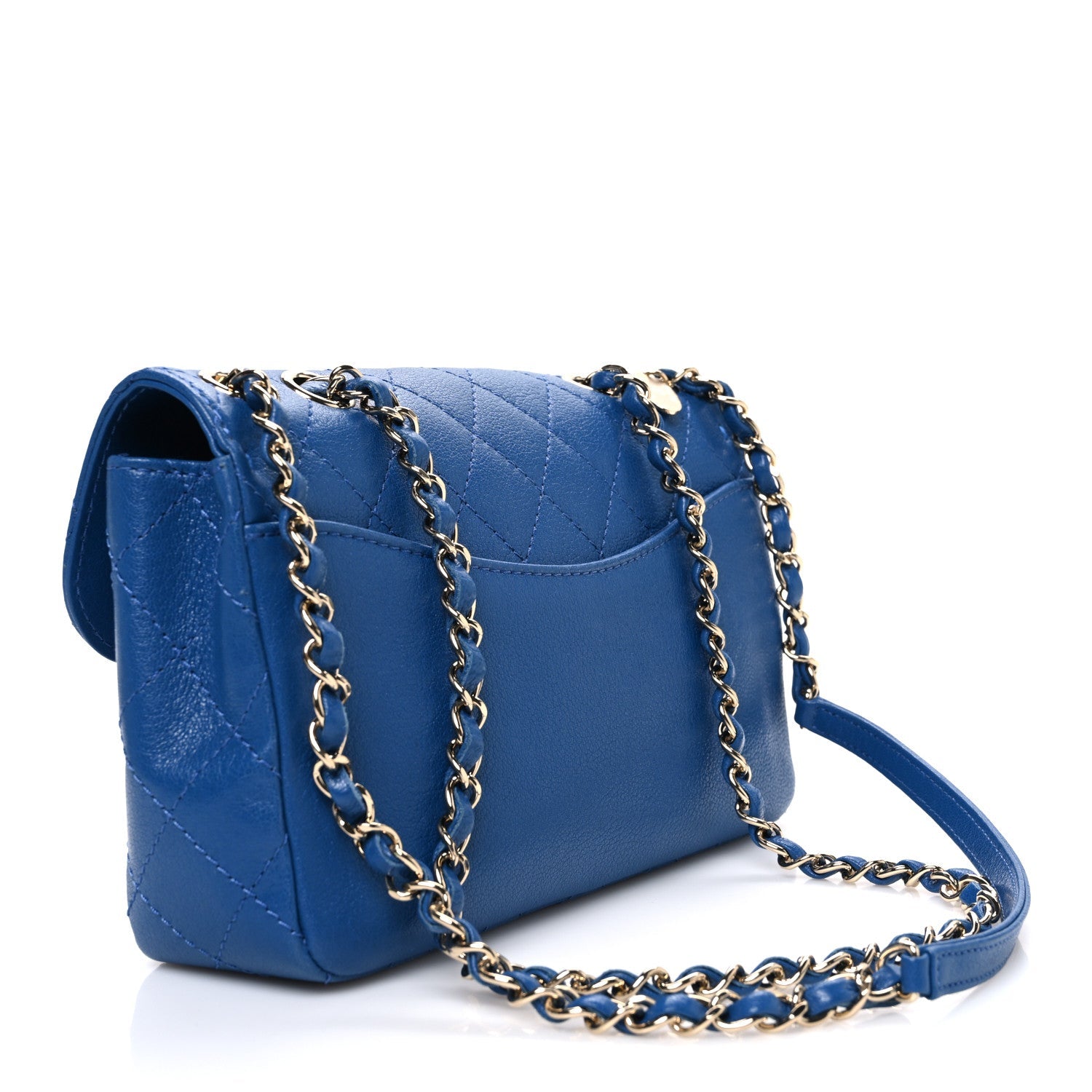 Goatskin Quilted Coco Curve Flap Messenger Flap Blue