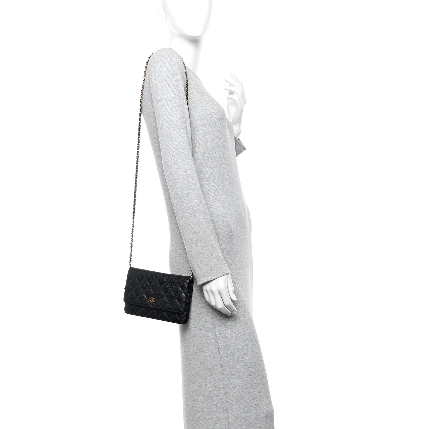 Caviar Quilted Wallet on Chain WOC Black