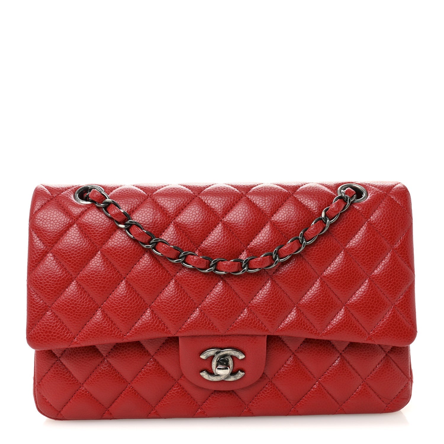 Caviar Quilted Medium Double Flap Red