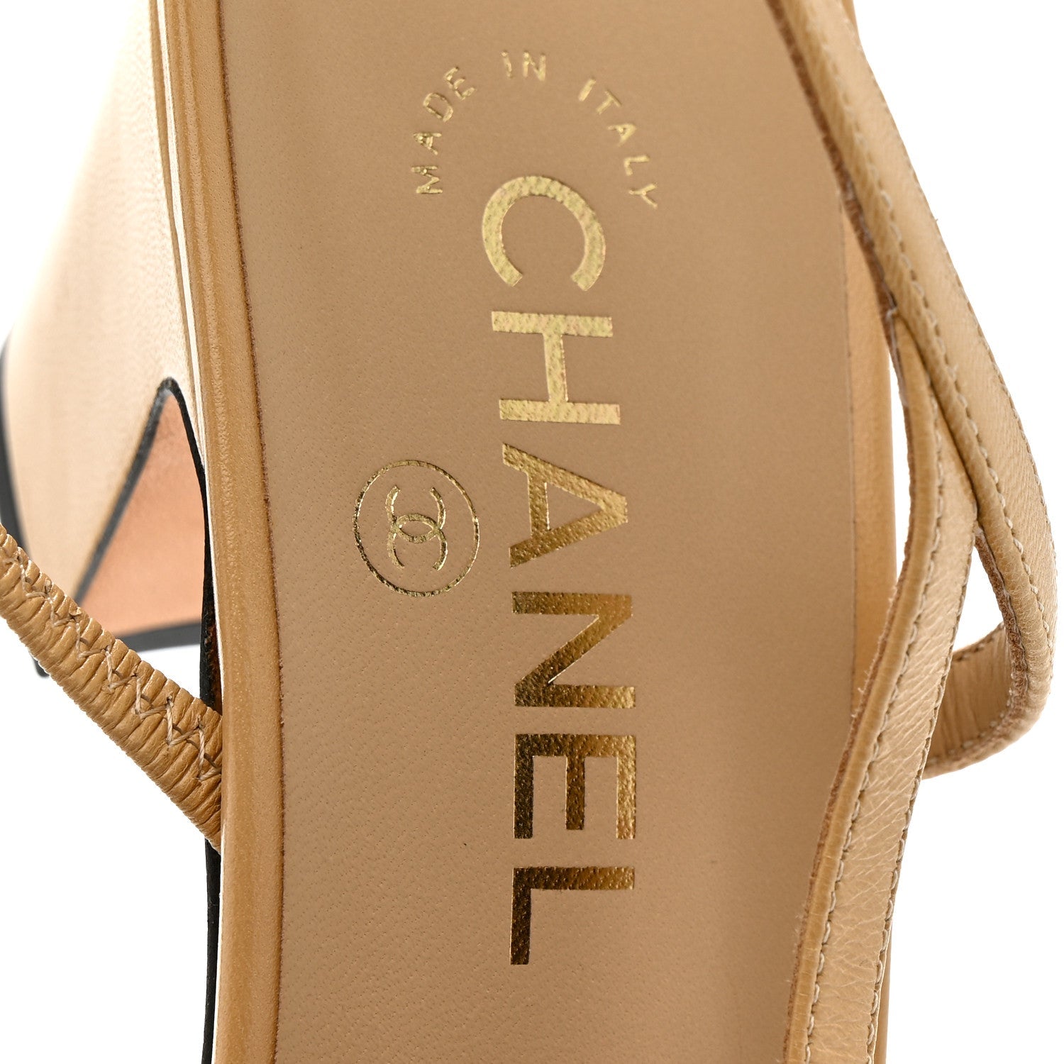 Goatskin Grosgrain Cap Toe CC Slingback Pumps 41 Beige Black