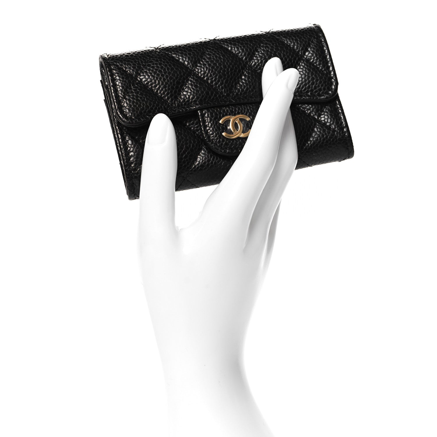 Caviar Quilted Flap Card Holder Wallet Black