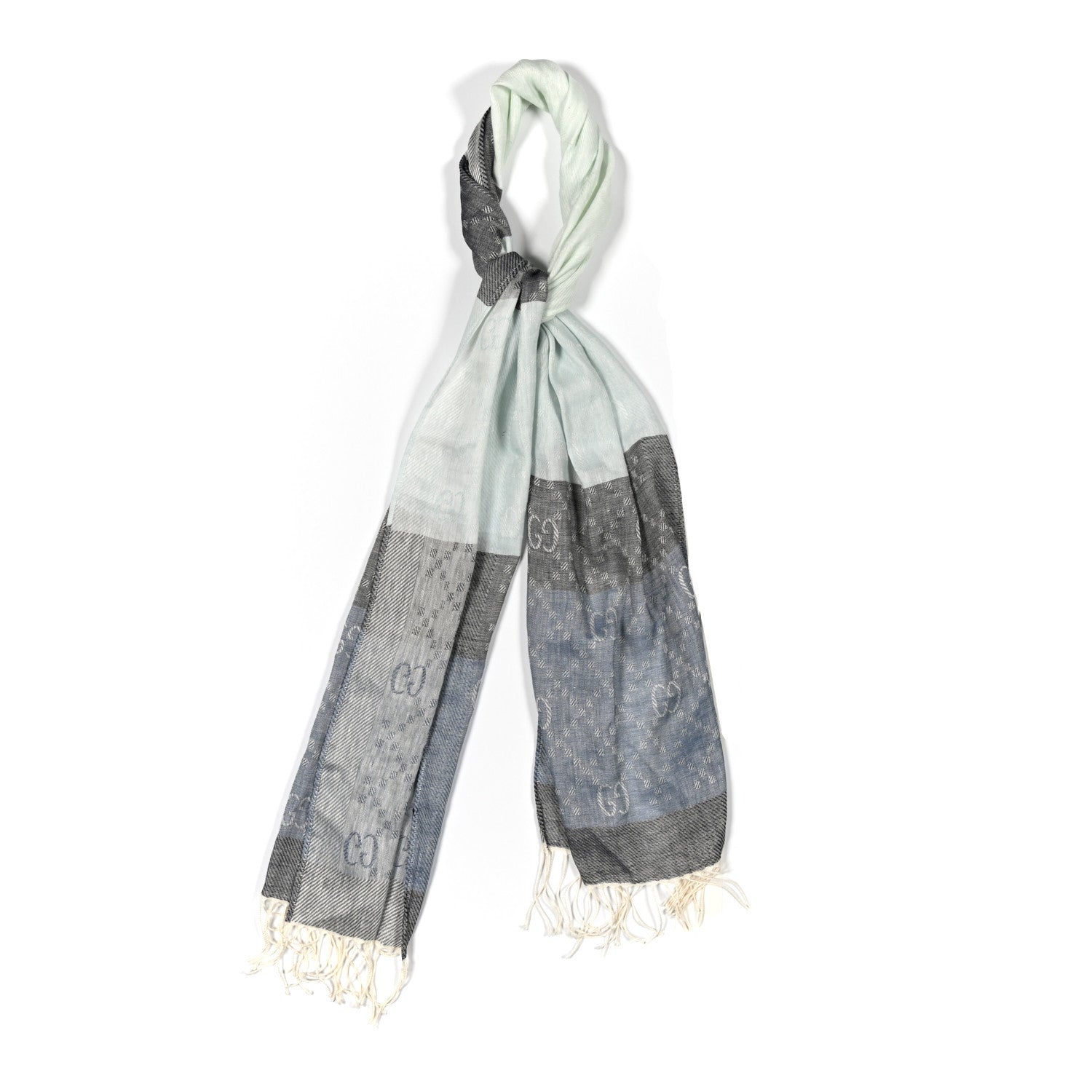 Linen Cotton GG Monogram Scarf Blue Green