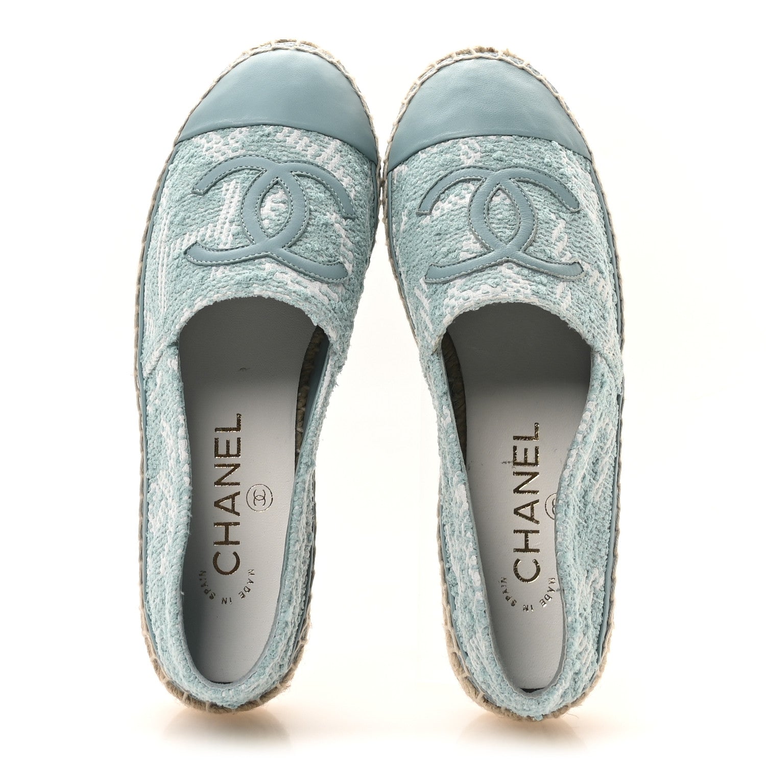 Mixed Fibers Jacquard Lambskin CC Espadrilles 36 Turquoise White