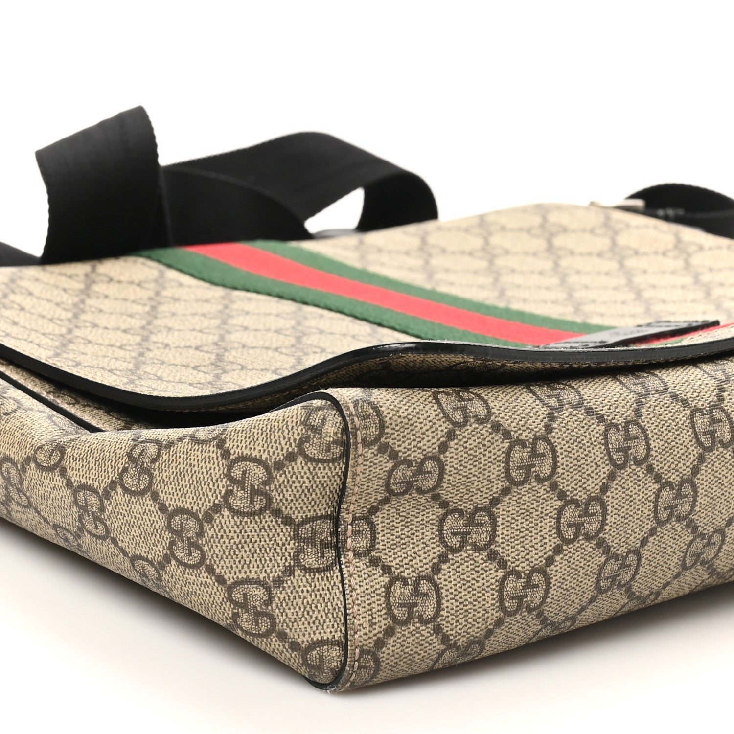 GG Supreme Monogram Web Flap Messenger Bag Black
