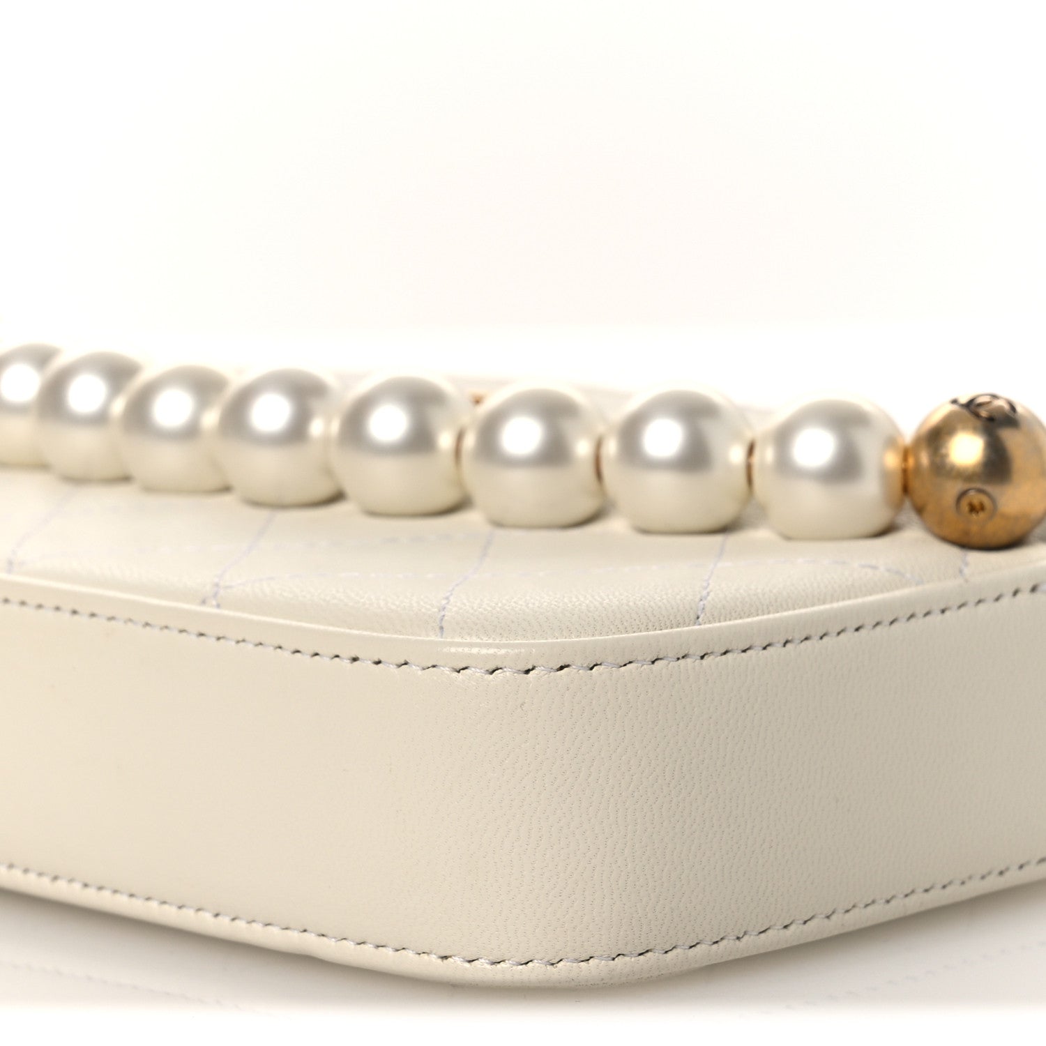 Goatskin Stitched Small Chic Pearls Clutch With Chain  White