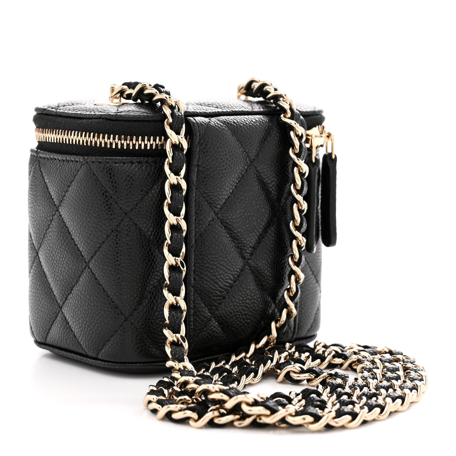 Caviar Quilted Mini Vanity Case With Chain Black