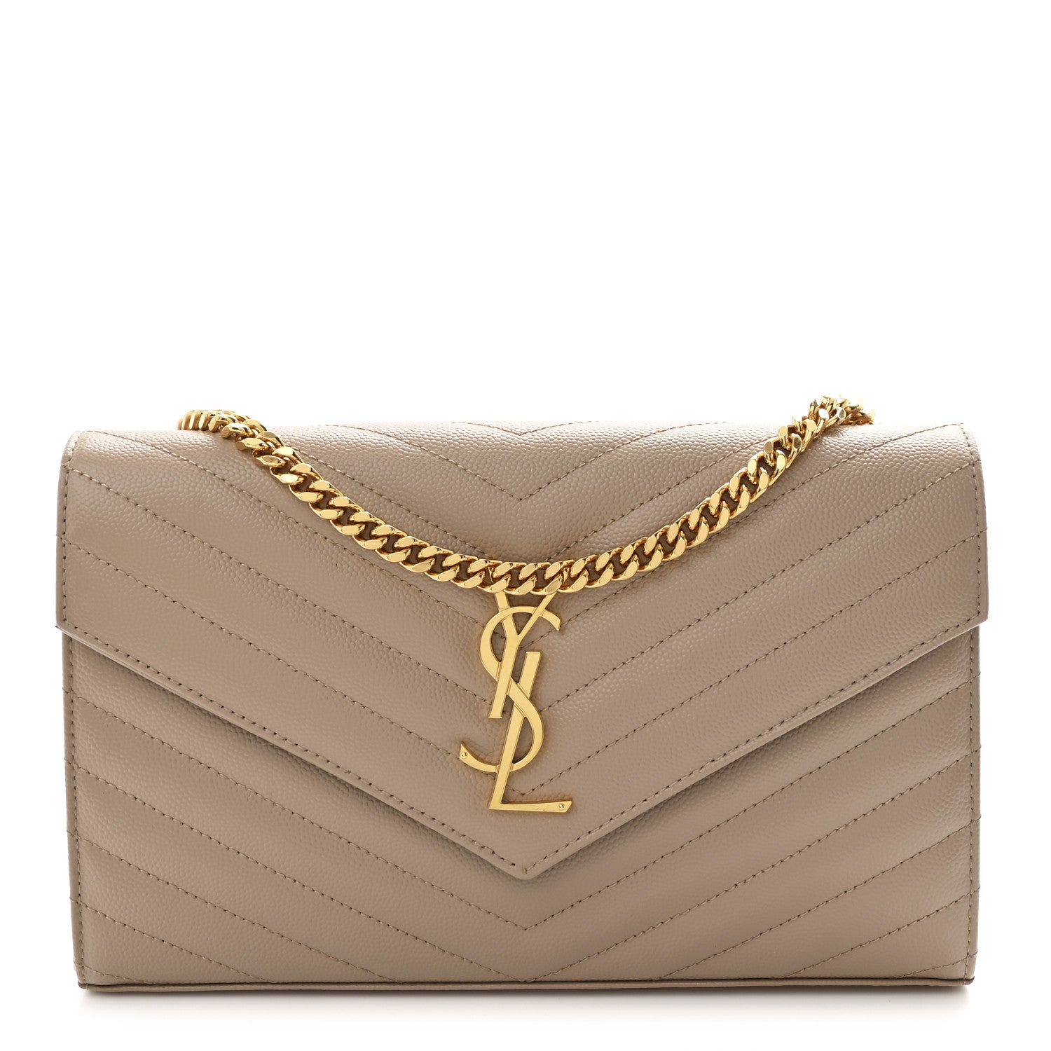 Grain De Poudre Matelasse Chevron Monogram Chain Wallet Dark Beige