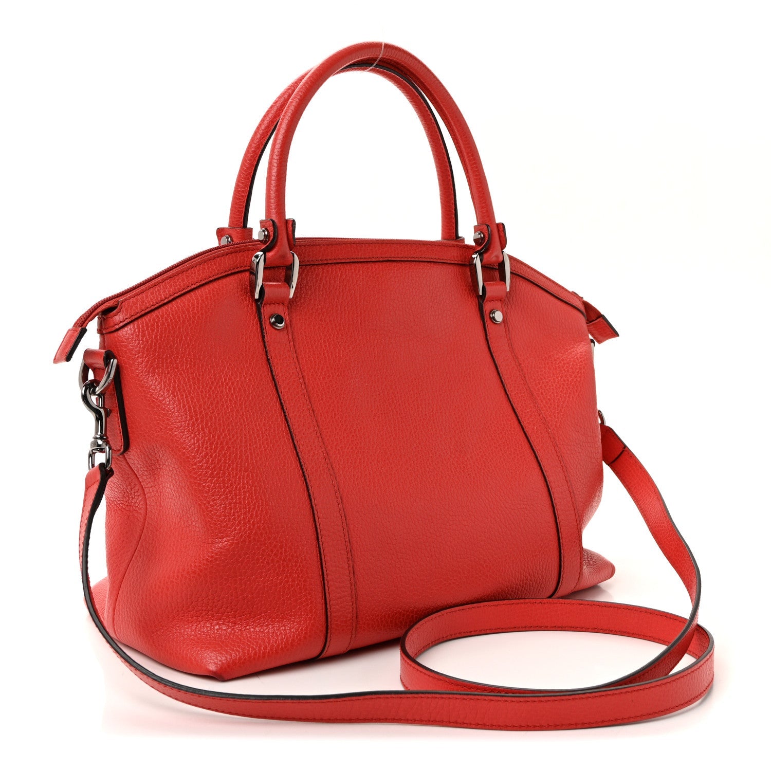Pebbled Calfskin Medium GG Convertible Dome Satchel  Red