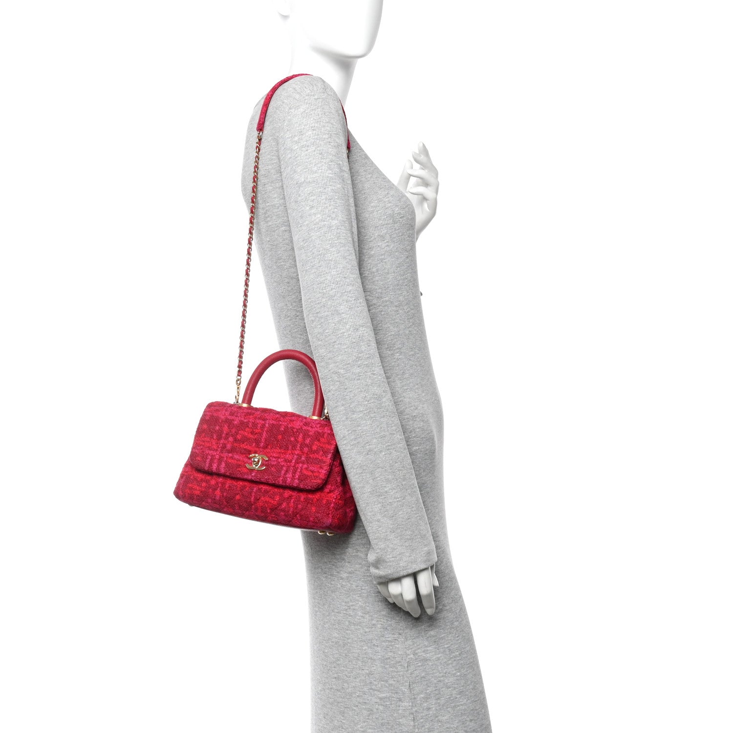 Tweed Mini Coco Handle Flap Fuchsia