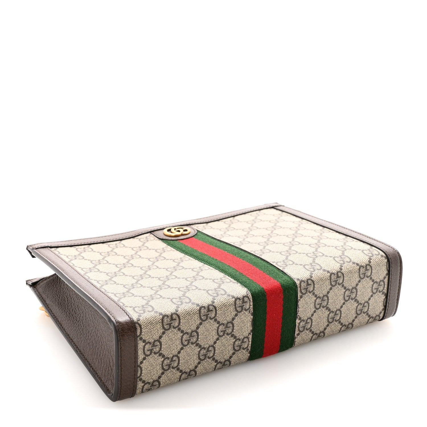 GG Supreme Monogram Textured Dollar Calfskin Web Small Ophidia Wristlet Pouch Beige Ebony New Acero