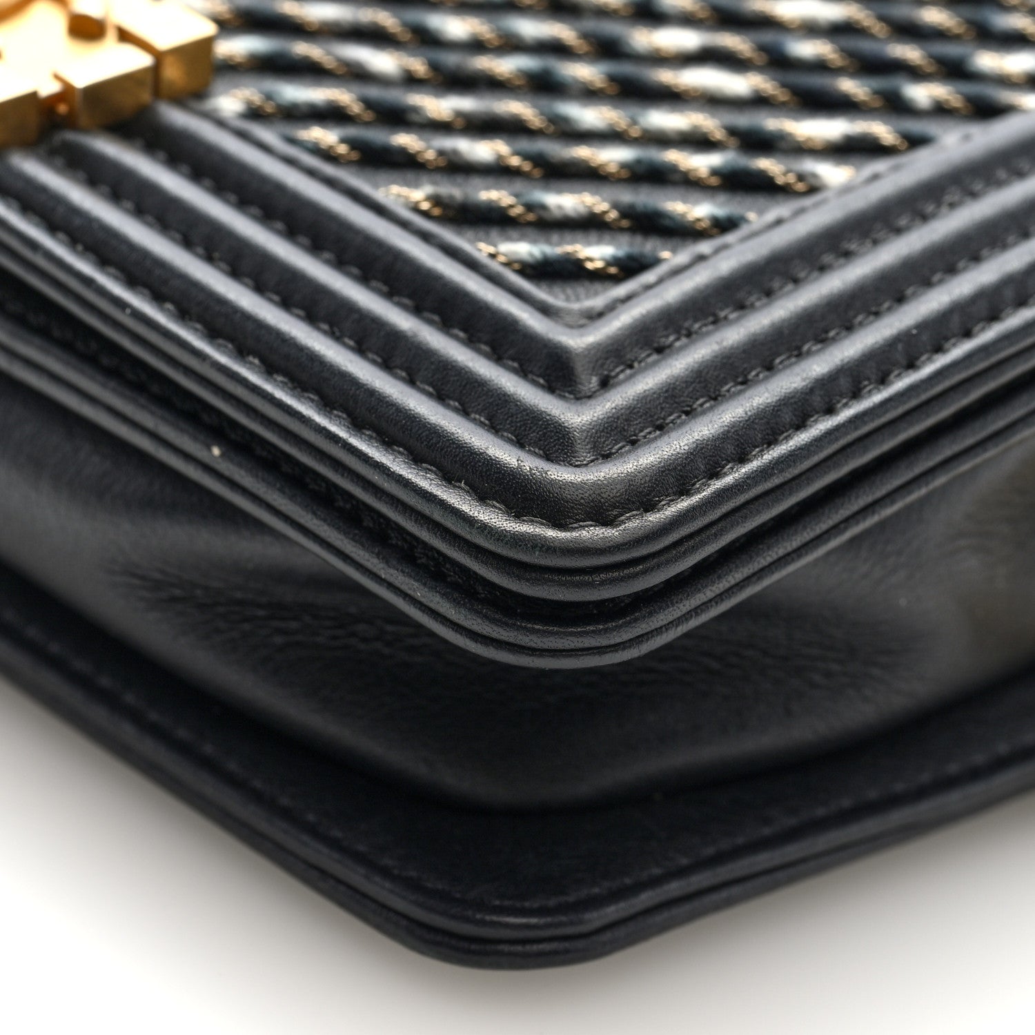 Calfskin Chevron Embroidered Boy By The Sea Flap Waist Belt Bag Black