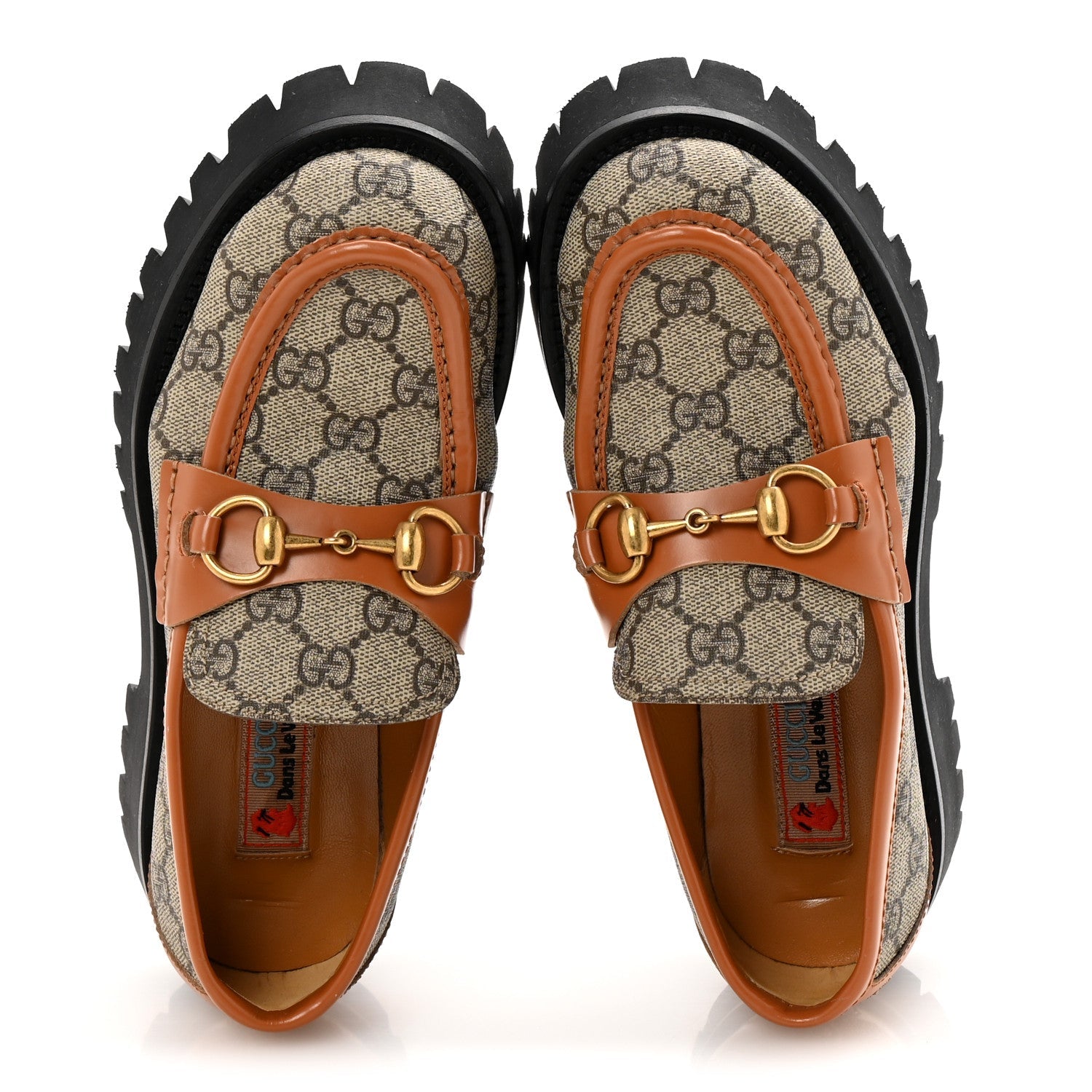 GG Supreme Monogram Cordovan Lux Womens Harald Horsebit 25mm Platform Loafers 36.5 Beige Ebony