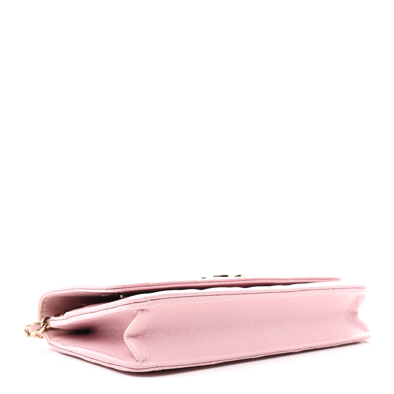 Caviar Quilted Studded CC Wallet on Chain WOC Light Pink