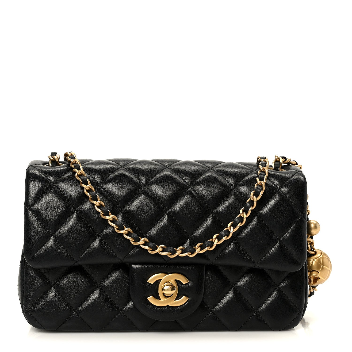 Lambskin Quilted Mini Rectangular Pearl Crush Flap Black
