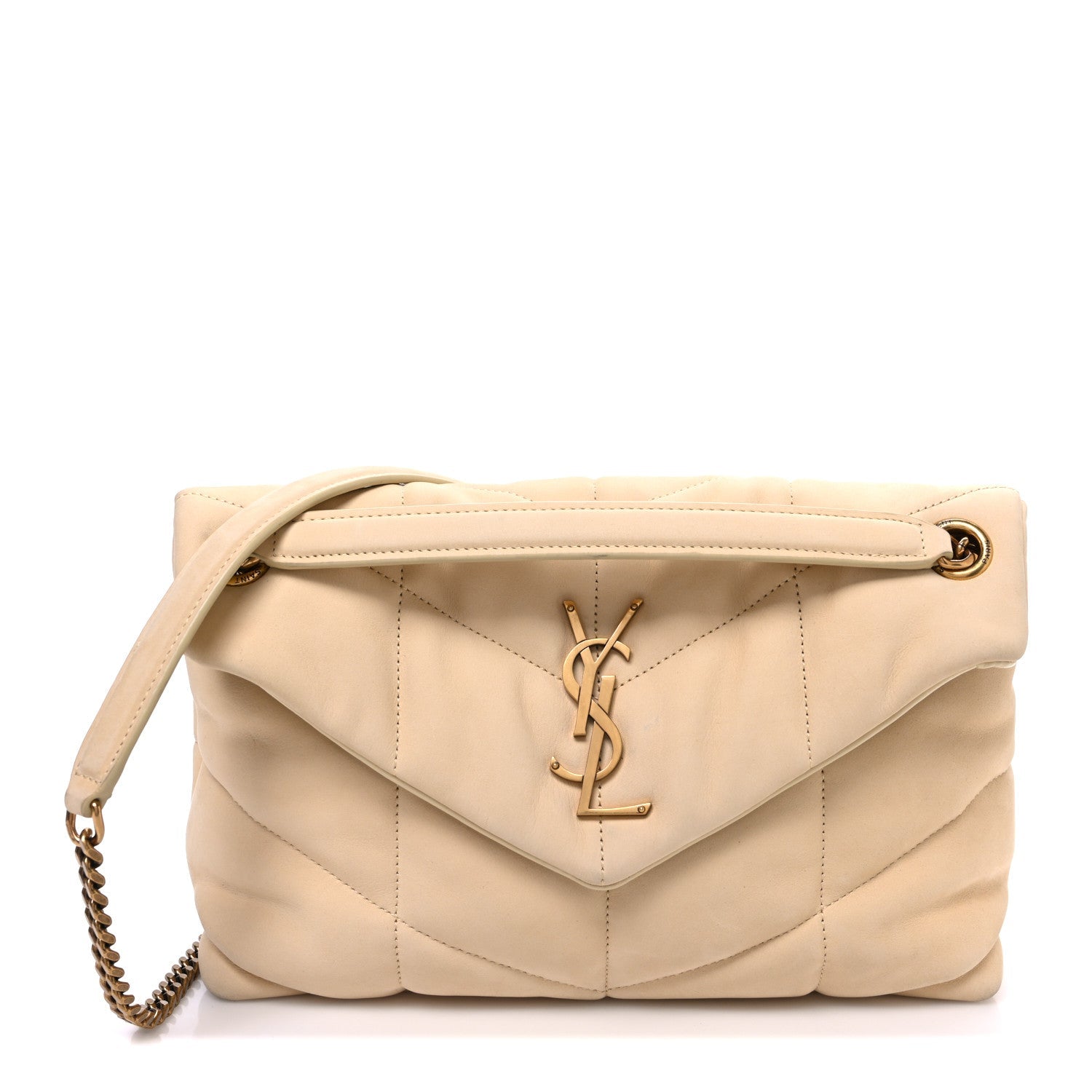 Nubuck Suede Quilted Small Loulou Puffer Monogram Chain Satchel Beige