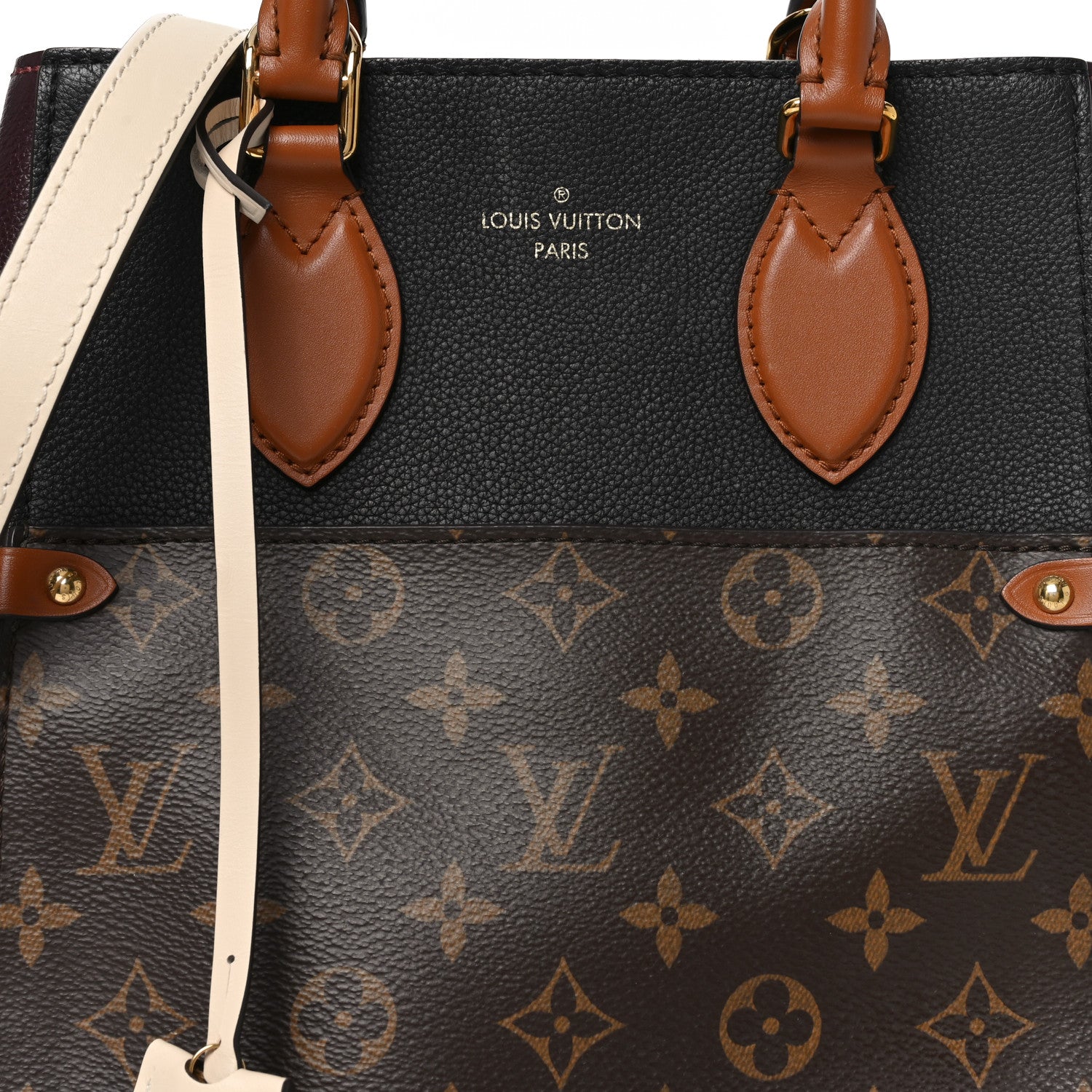 Calfskin Monogram Fold Tote MM Black Wine Cream