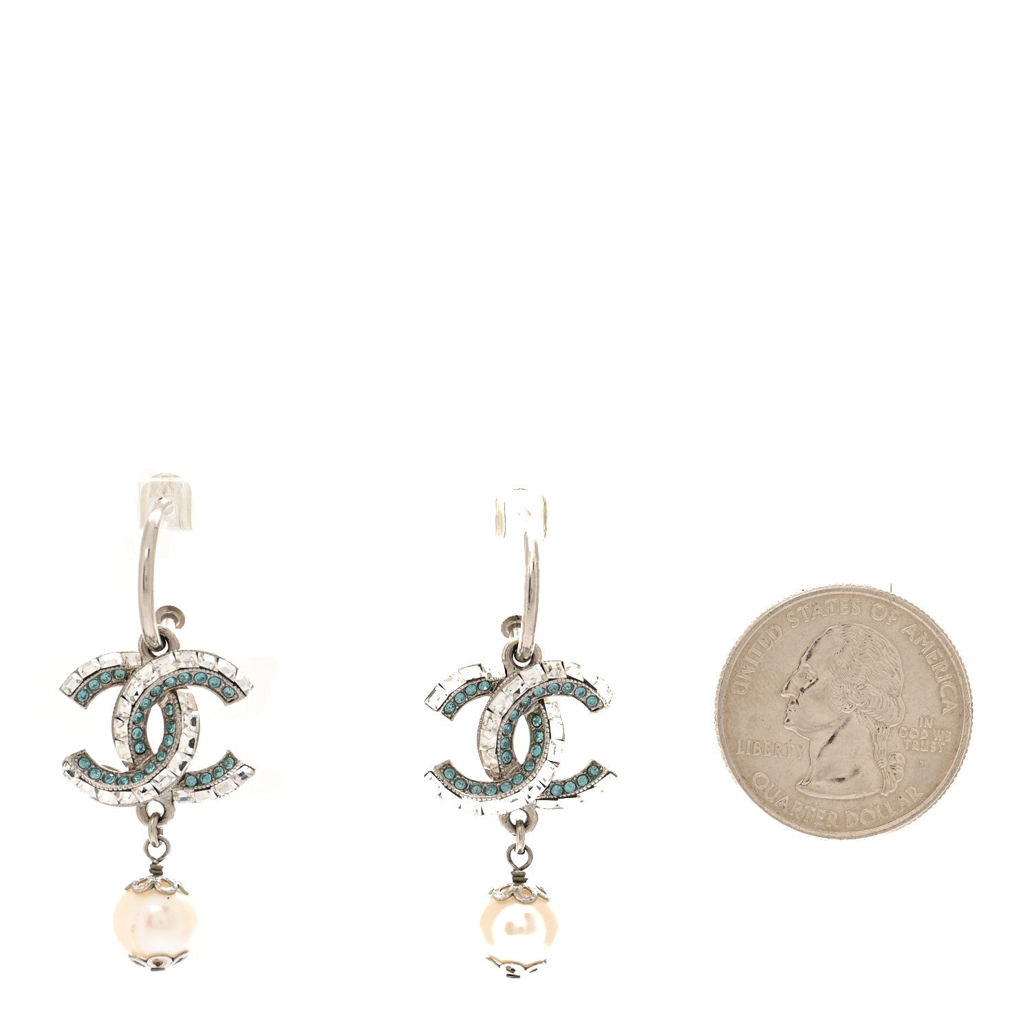 Crystal CC Drop Earrings Blue Silver