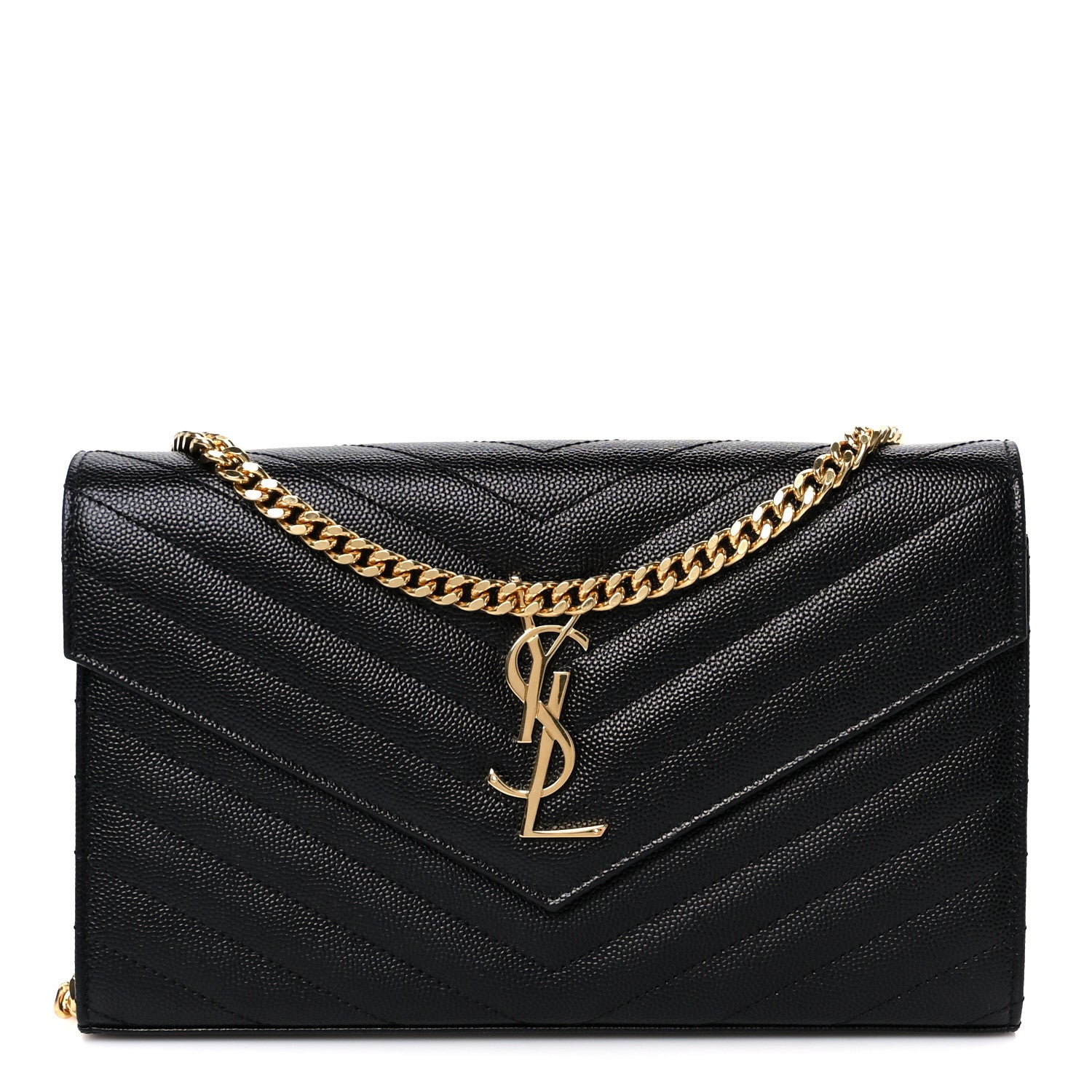Grain De Poudre Matelasse Chevron Monogram Chain Wallet Black