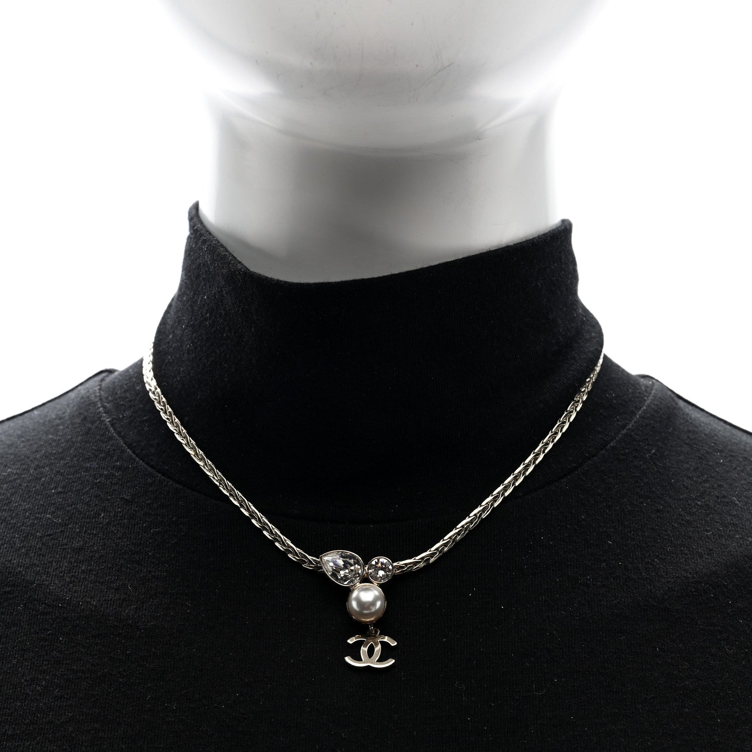 Pearl Crystal CC Teardrop Braided Necklace Gold