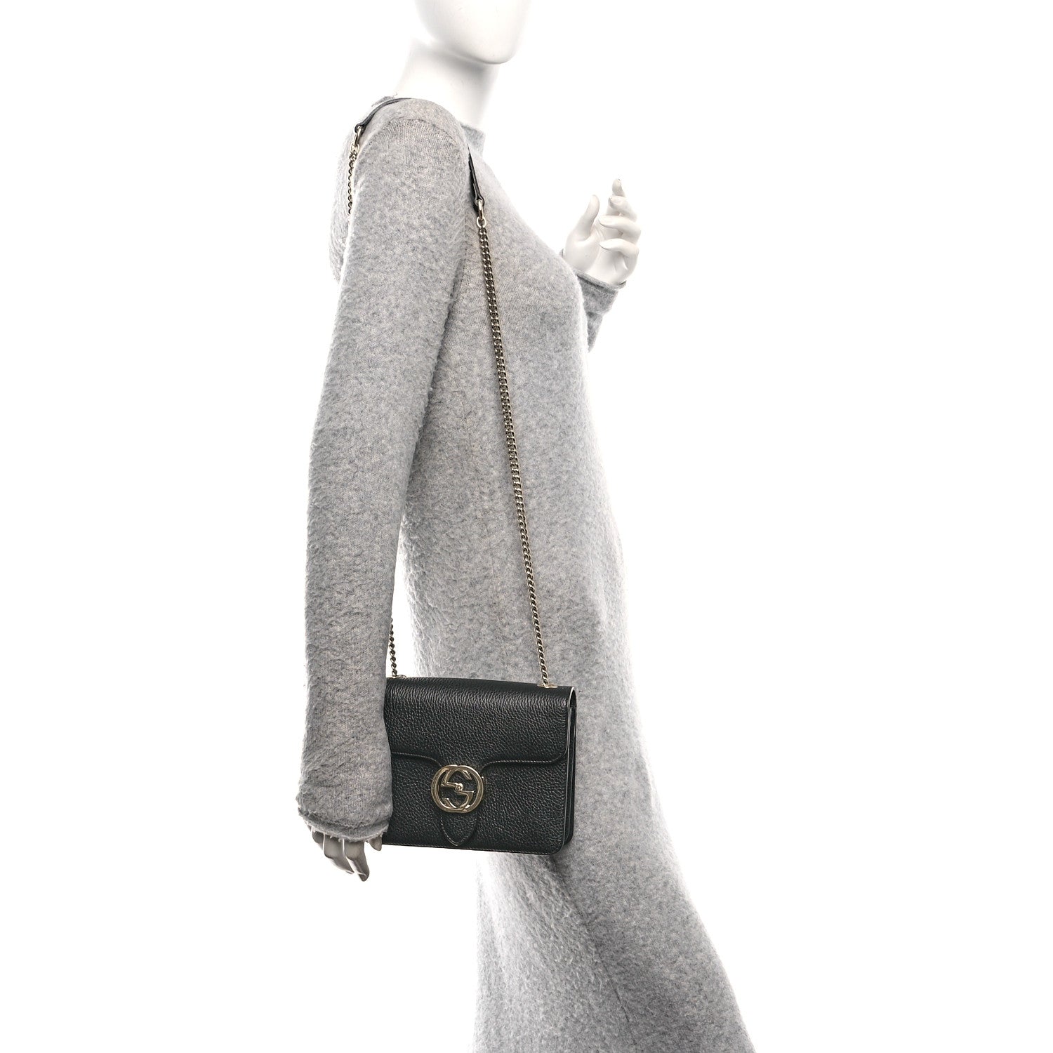 Dollar Calfskin Small Interlocking G Shoulder Bag Black