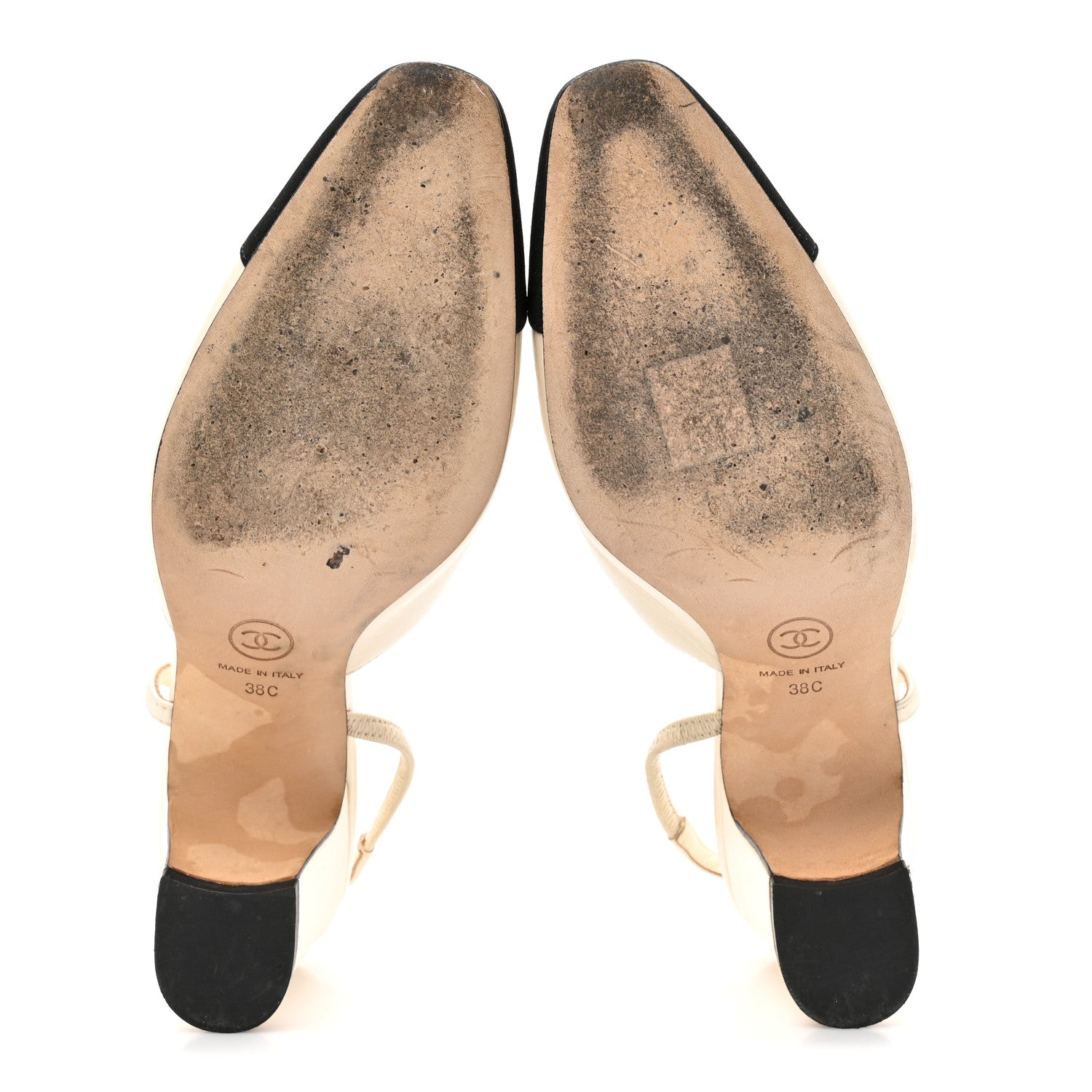 Lambskin Grosgrain Cap Toe CC Slingback Pumps 38 White Black