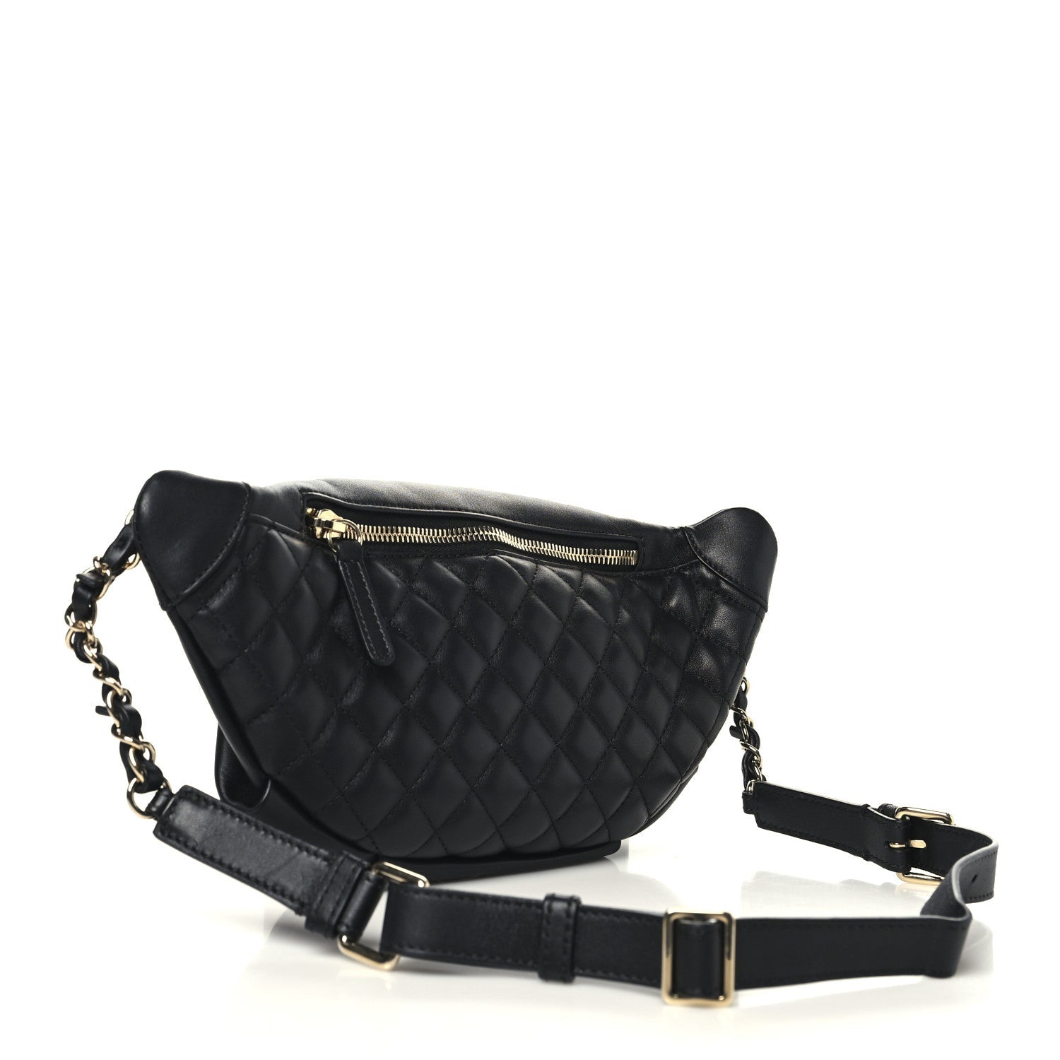 Lambskin Quilted Waist Bag Fanny Pack Black