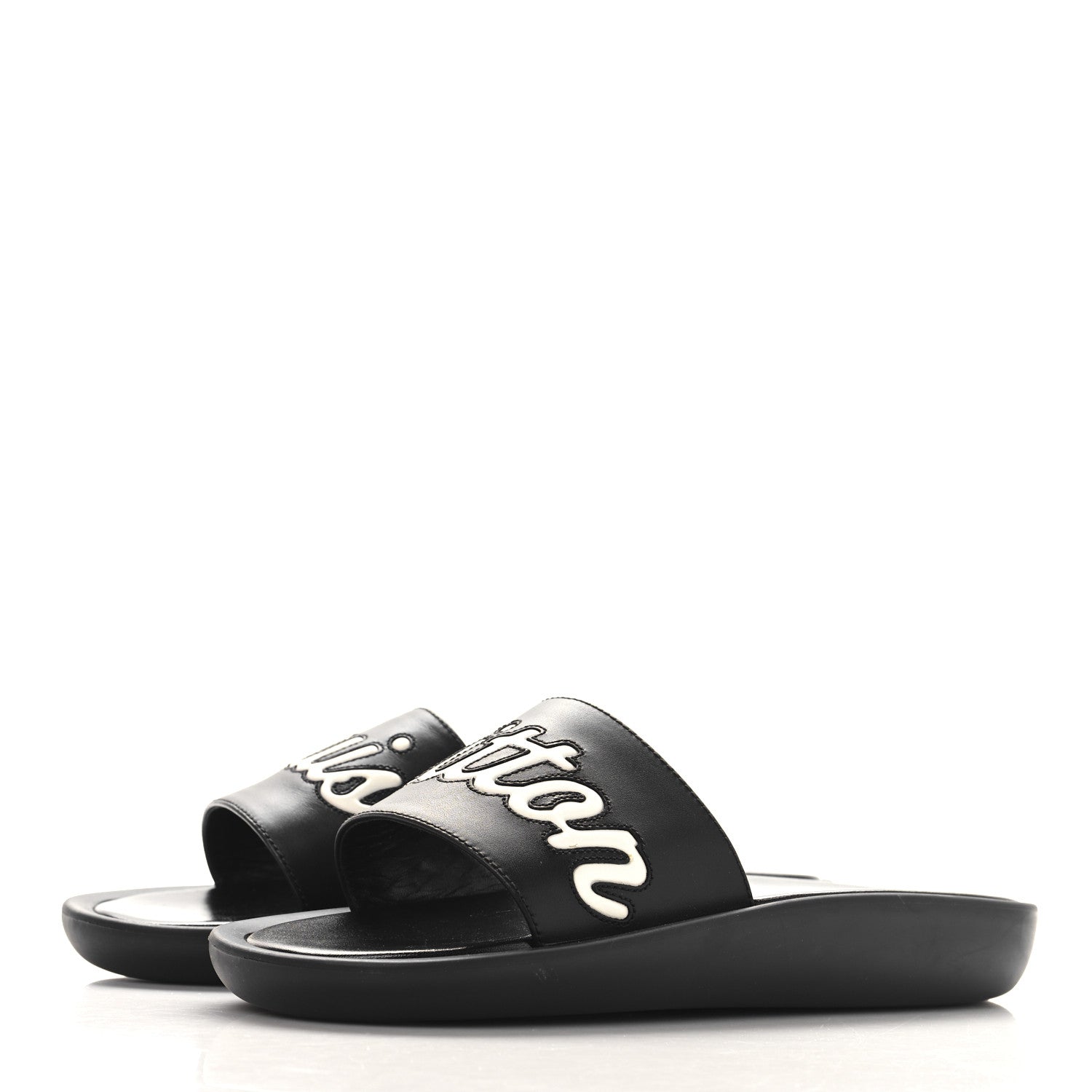 Calfskin Logo Sunbath Slide Sandals 38 Black
