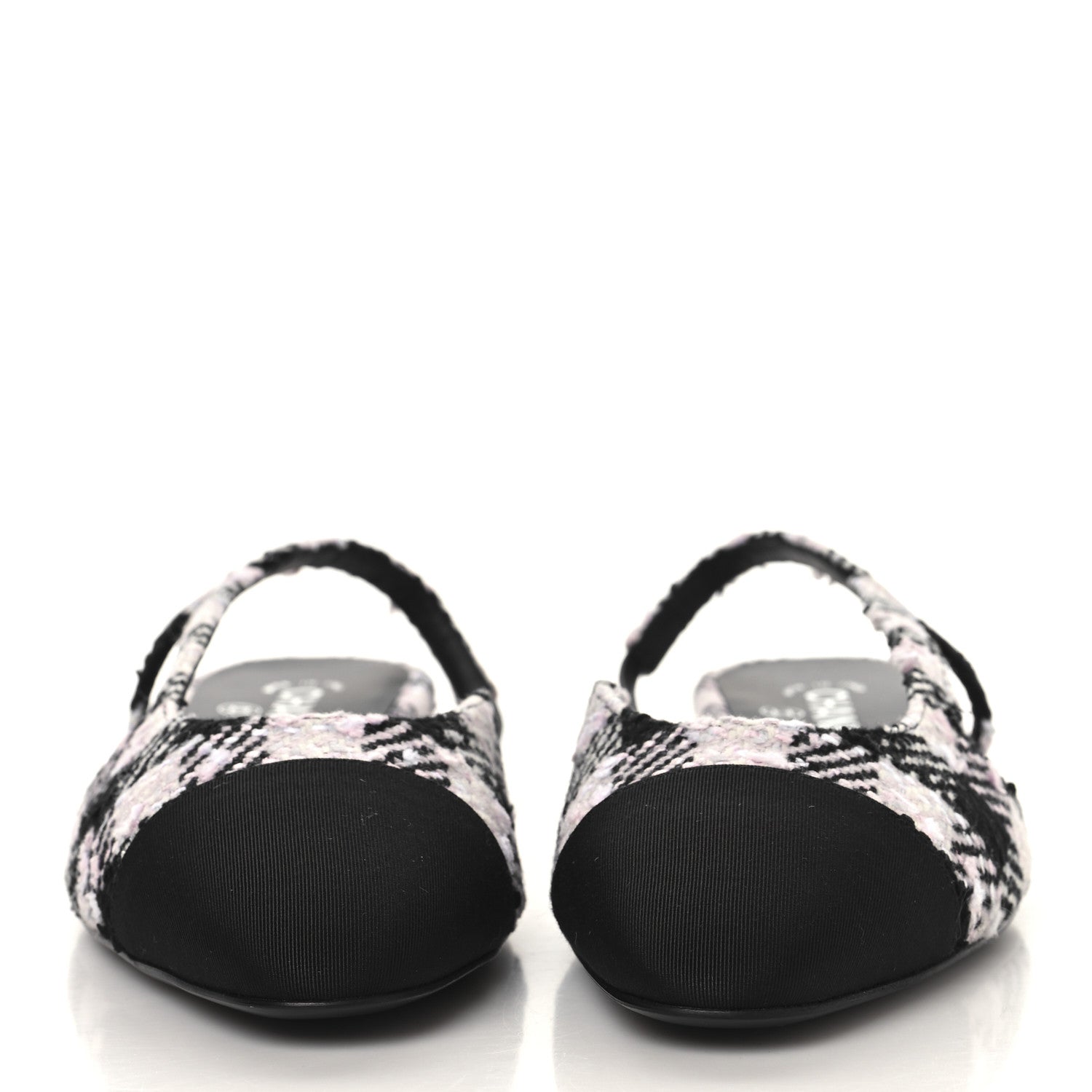 Tweed Cap Toe CC Slingback Flats 41 Black Pink White