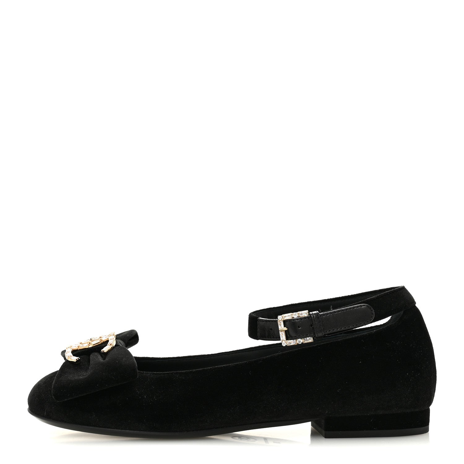 Velvet Strass CC Bow Mary Jane Flats 36 Black