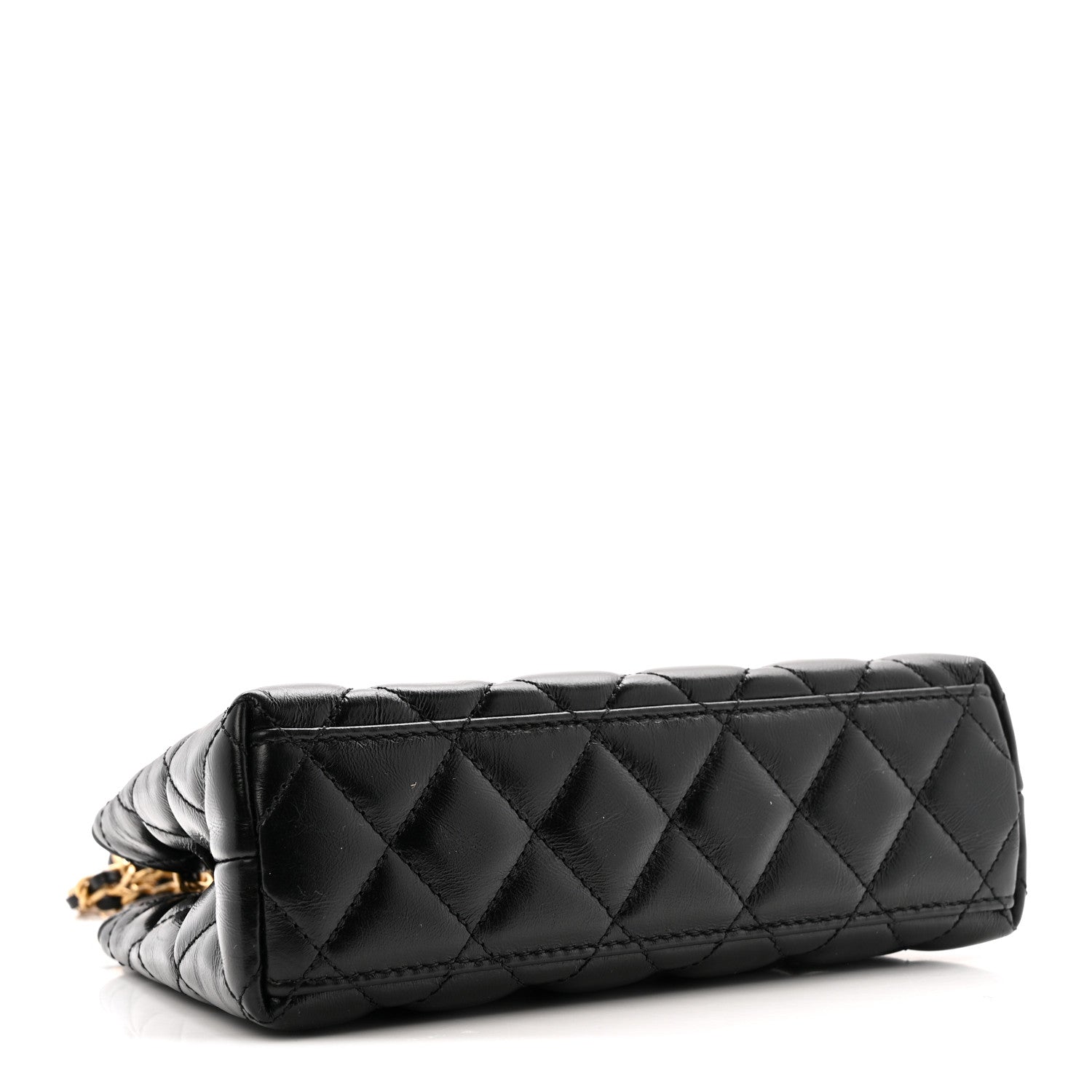 Shiny Aged Calfskin Quilted Nano Kelly Shopper Black