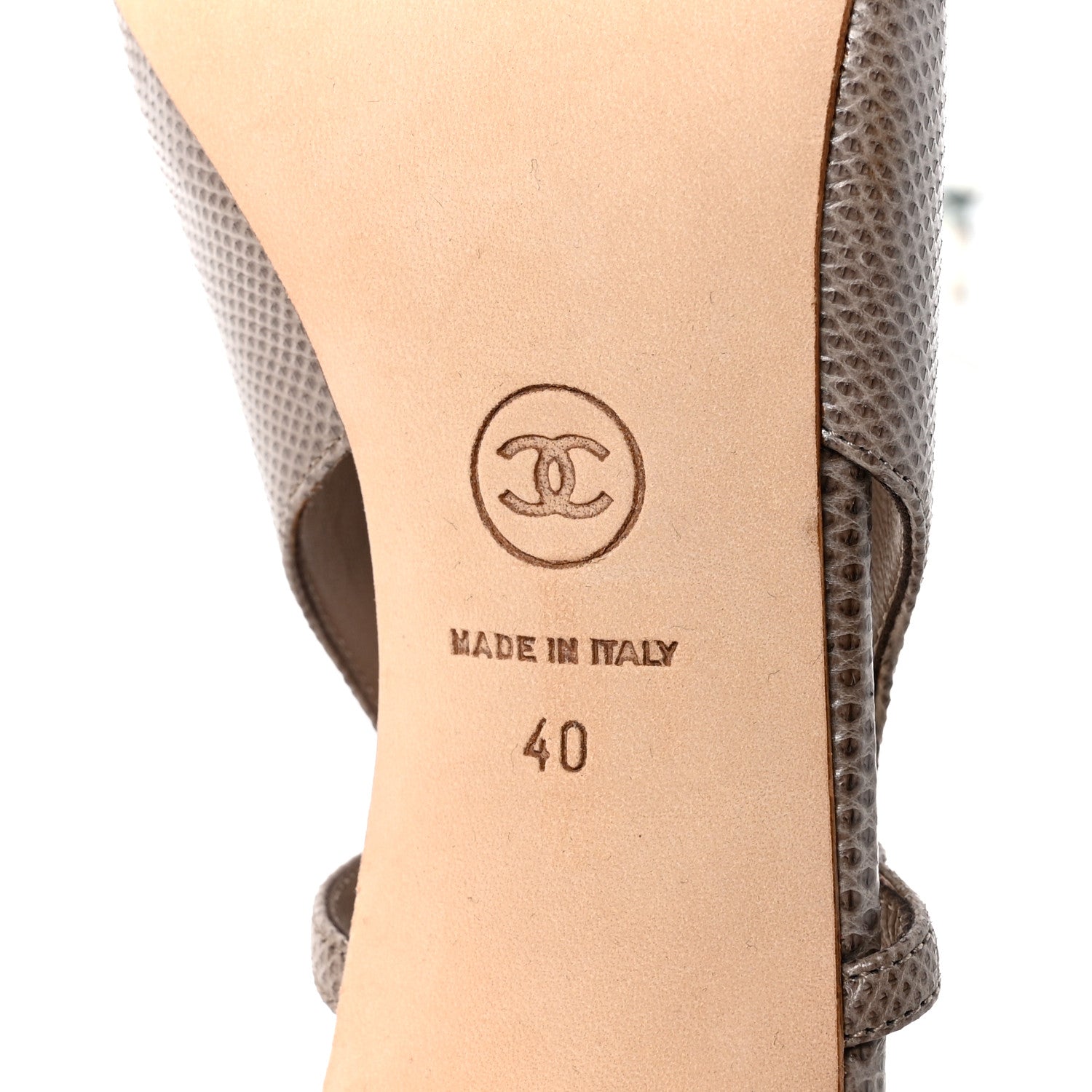 Lizard Grosgrain Cap Toe CC Slingback Sandals 40 Taupe