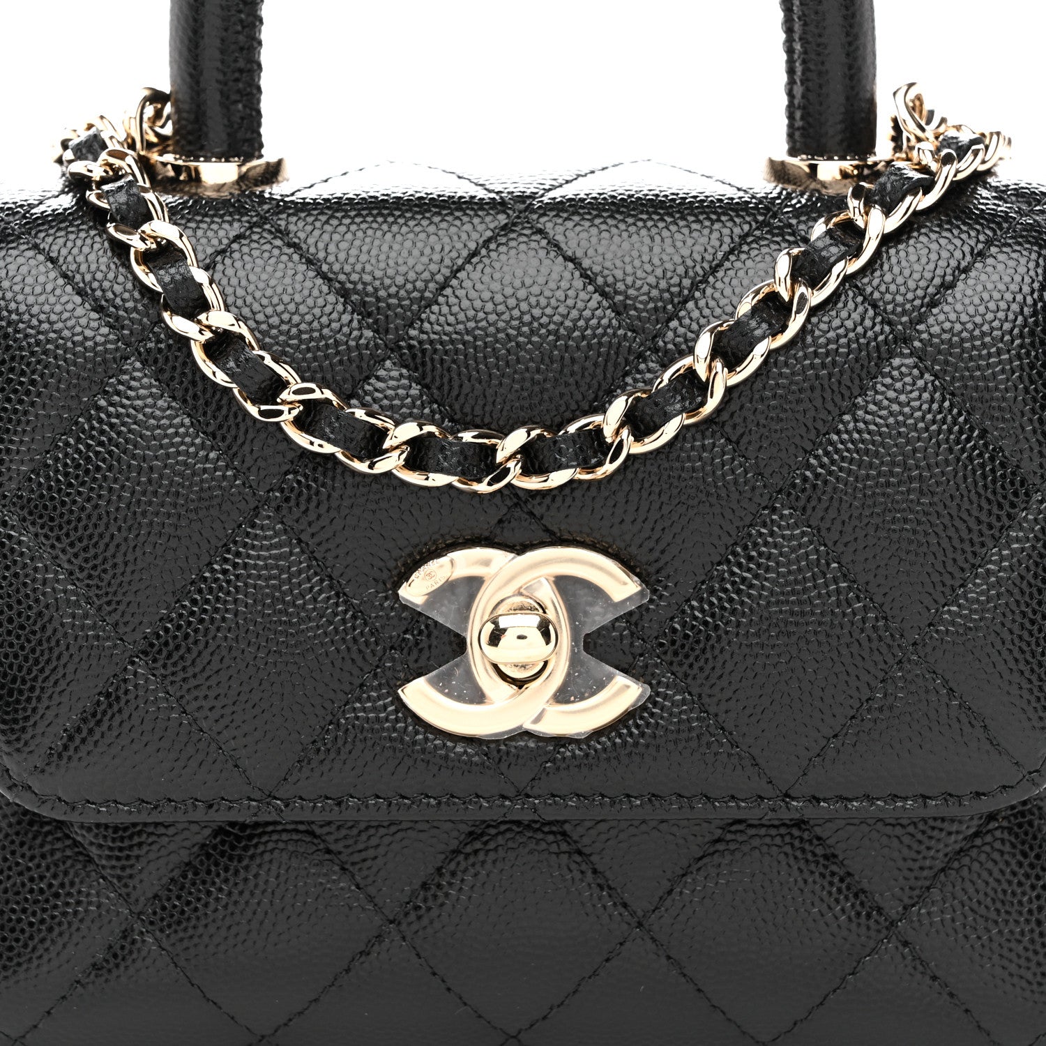Caviar Quilted Coco Handle Clutch With Chain Black