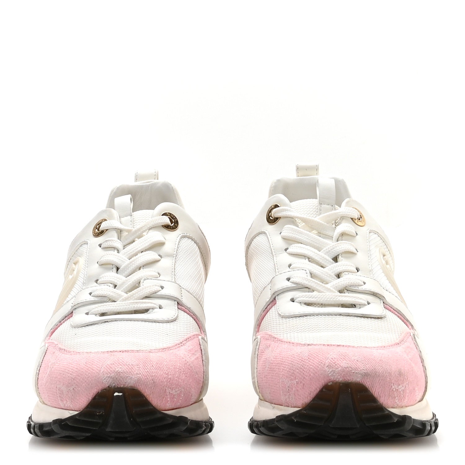 Calfskin Monogram Denim Run Away Sneakers 37.5 Pink