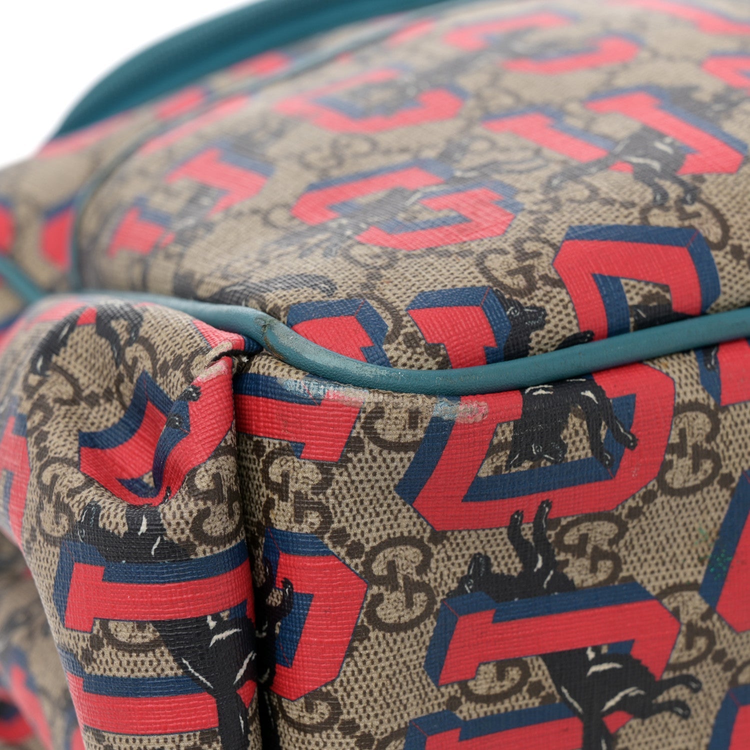 GG Supreme Monogram Gucci Wolf Diaper Bag Beige Red