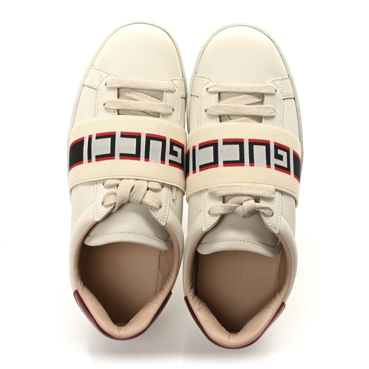 Calfskin Stripe Womens New Ace Sneakers 35 New Mystic White Ecru Red Flame
