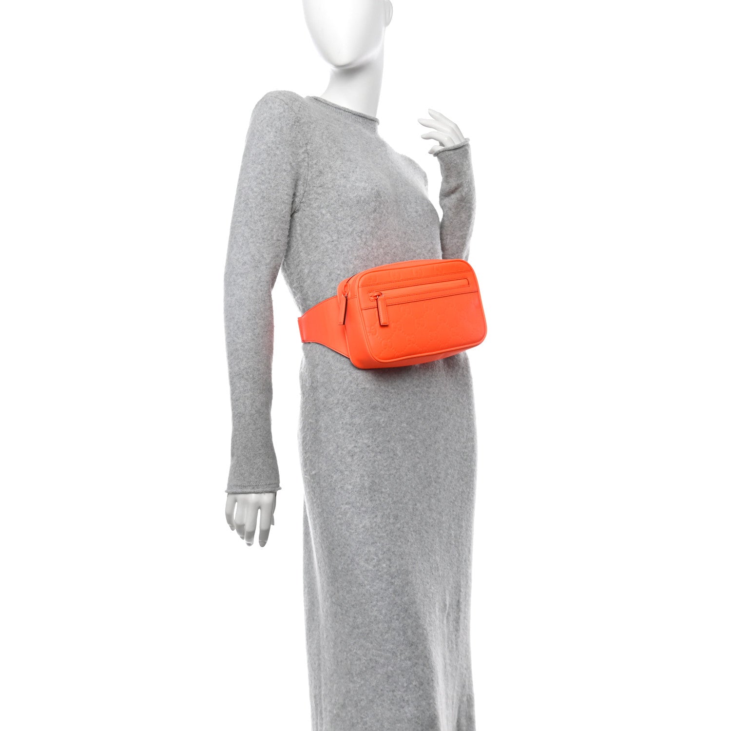Rubber Effect Monogram GG Belt Bag New Orange Fluo