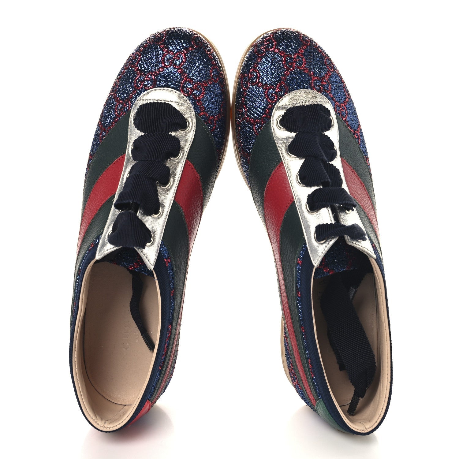 Lurex Calfskin Web GG Monogram Womens Falacer Sneakers 37 Iridescent Blue Iridescent Red Silver