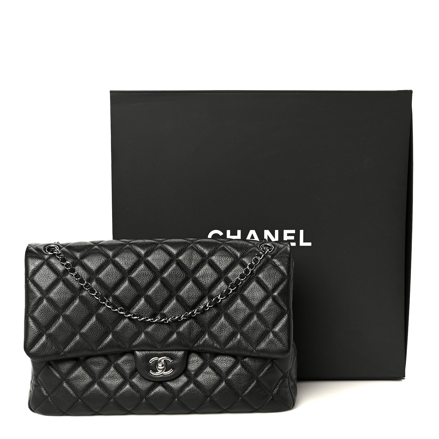 Calfskin Quilted XXL Travel Flap Bag Black