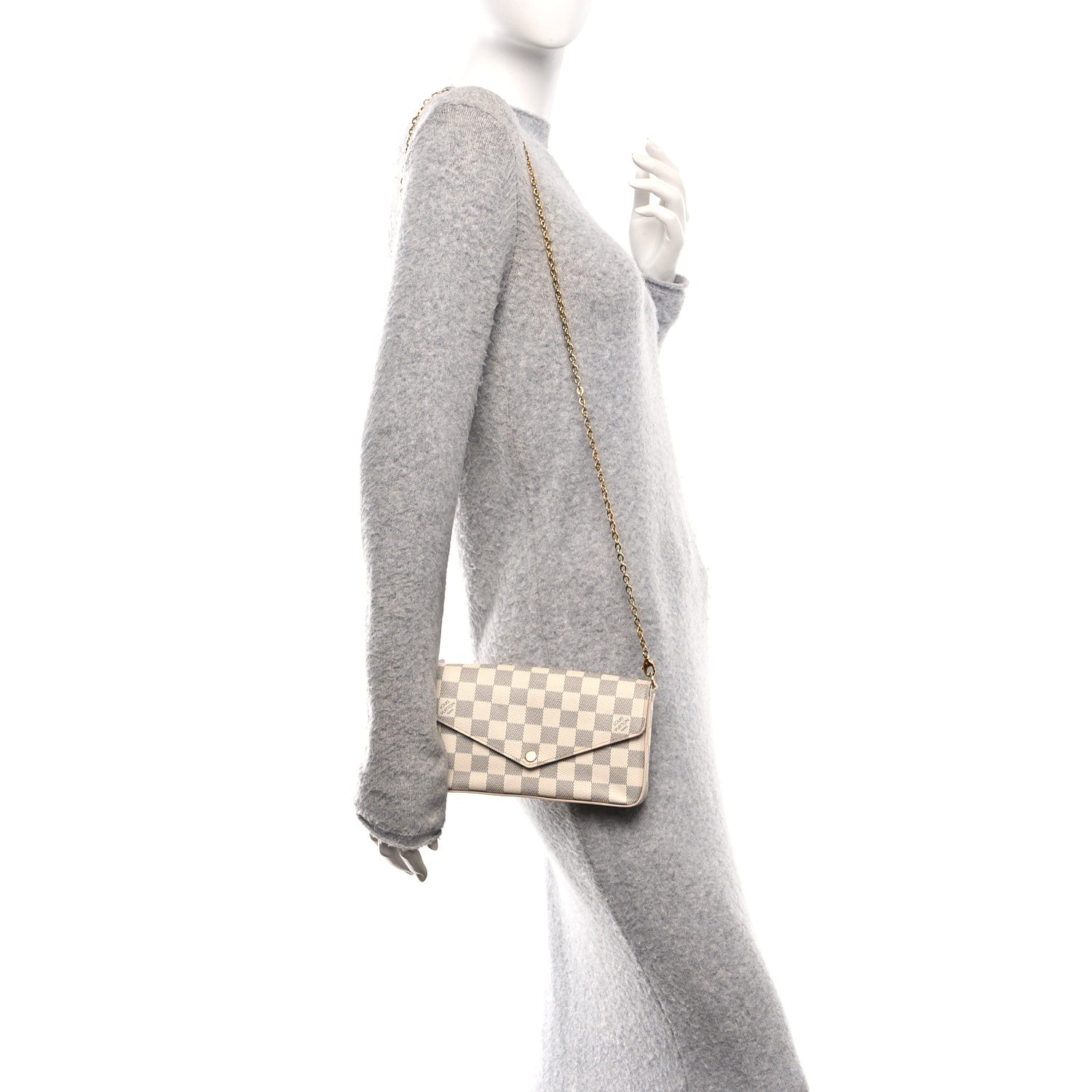 Damier Azur Pochette Felicie Chain Wallet Rose Ballerine