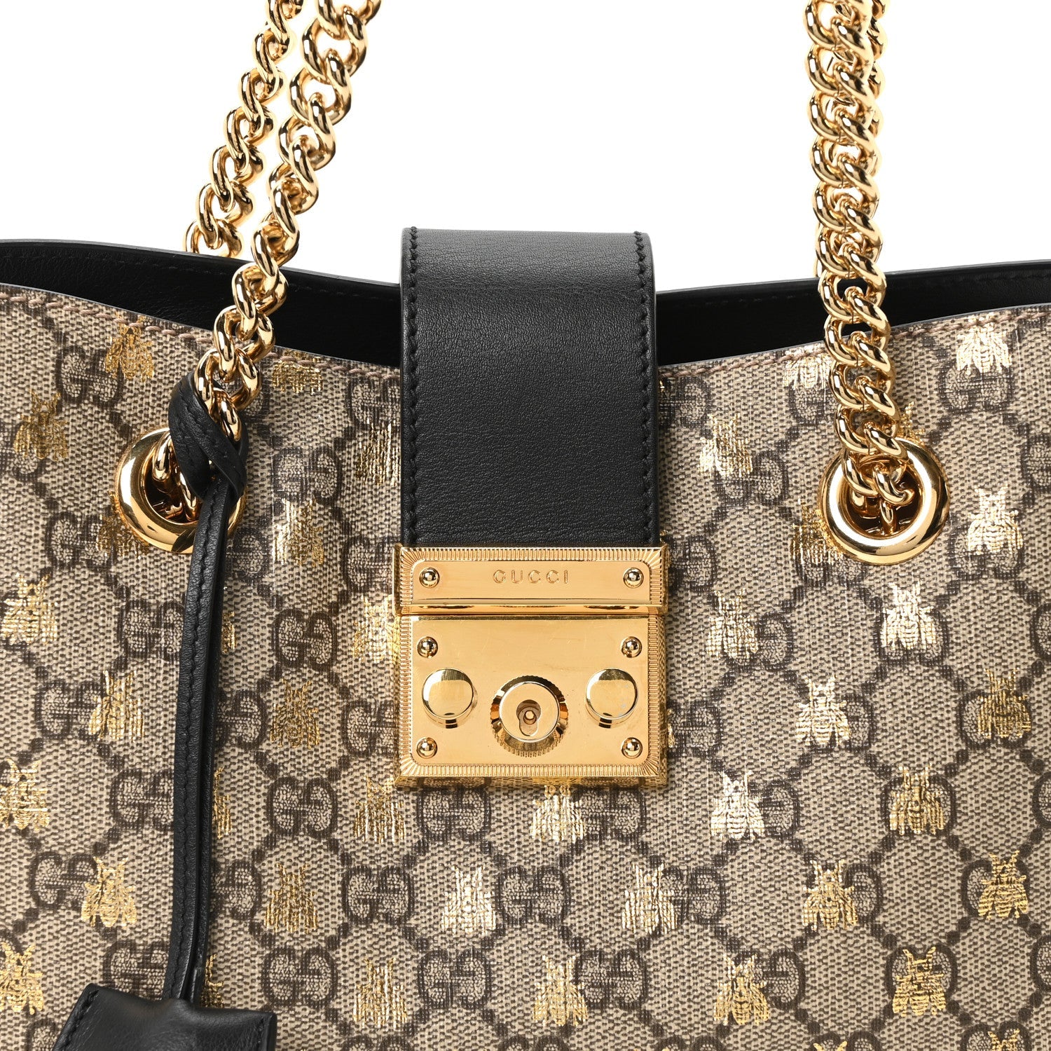 GG Supreme Monogram Bees Small Padlock Tote Beige Oro Black