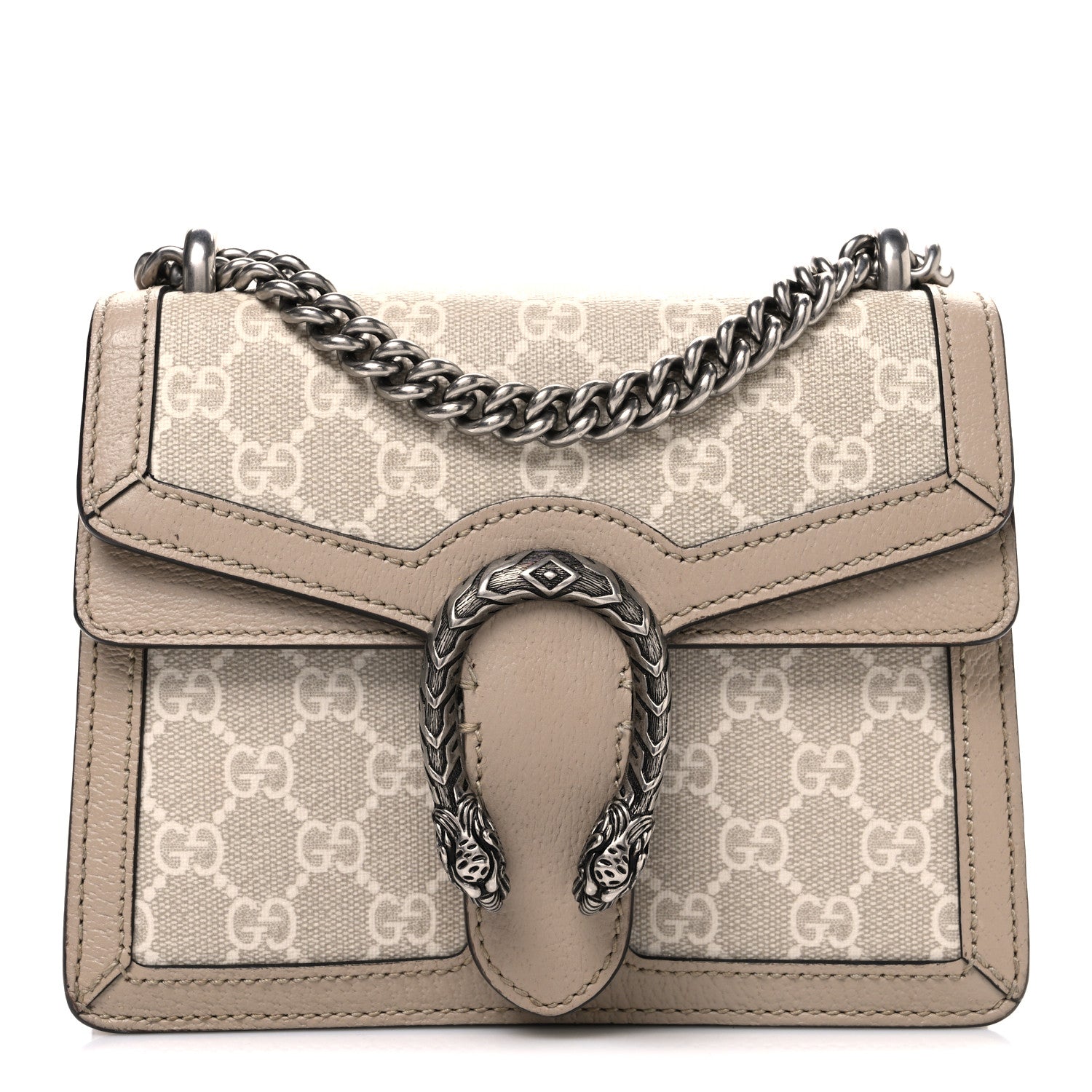 GG Supreme Monogram Textured Dollar Calfskin Mini Dionysus Shoulder Bag Beige Mystic White Oatmeal