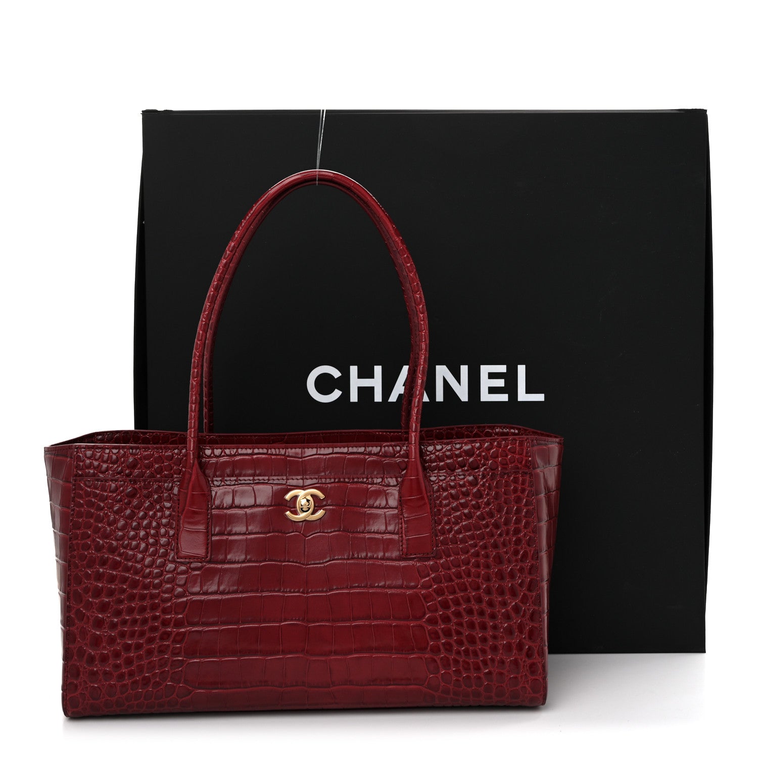 Calfskin Crocodile Embossed Archetype Small Shopper Tote Burgundy