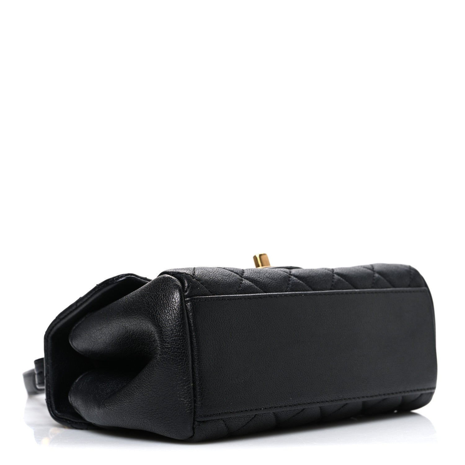 Shiny Sheepskin Quilted Mini Trapezio Flap Black
