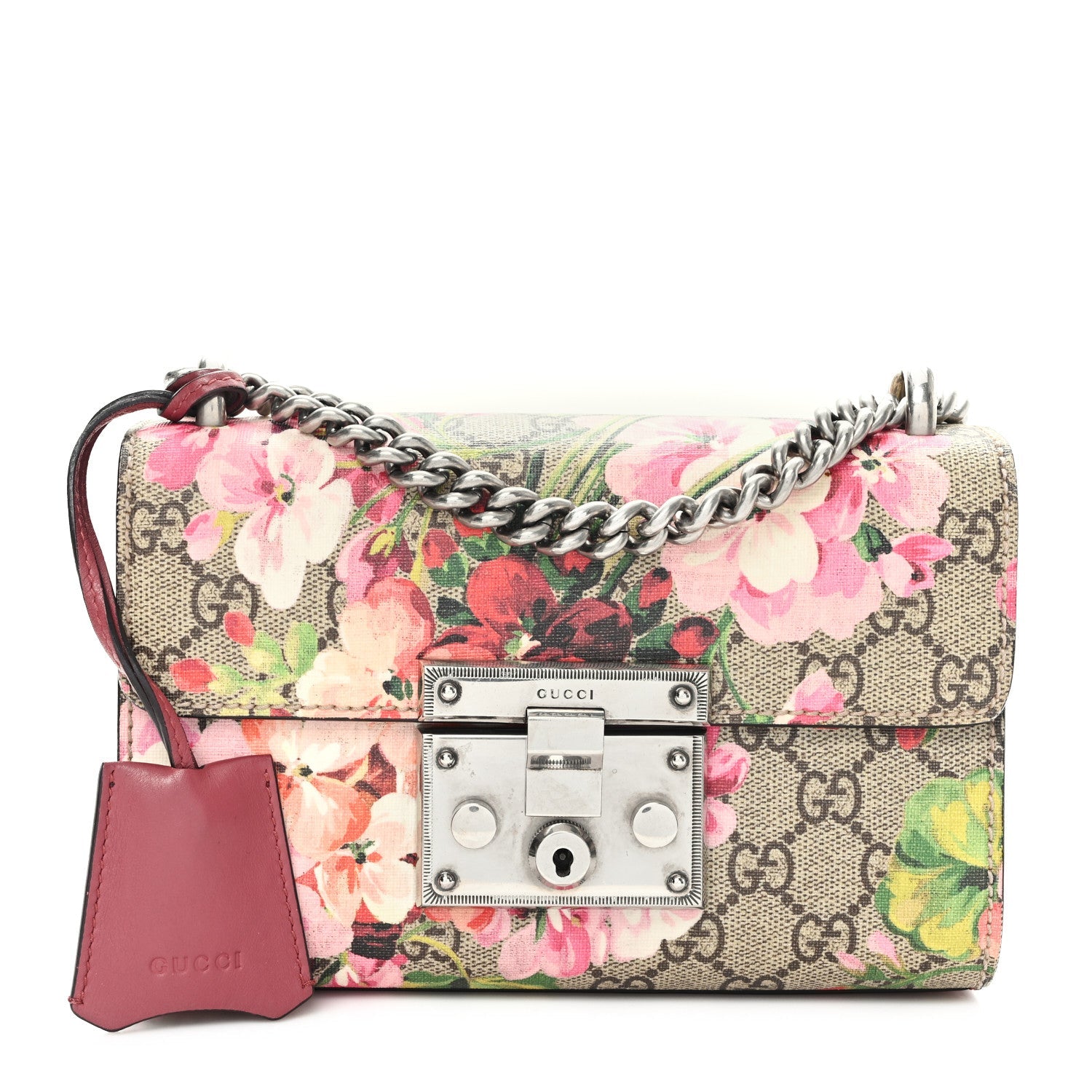 GG Supreme Monogram Blooms Small Padlock Shoulder Bag Beige Multicolor Dry Rose
