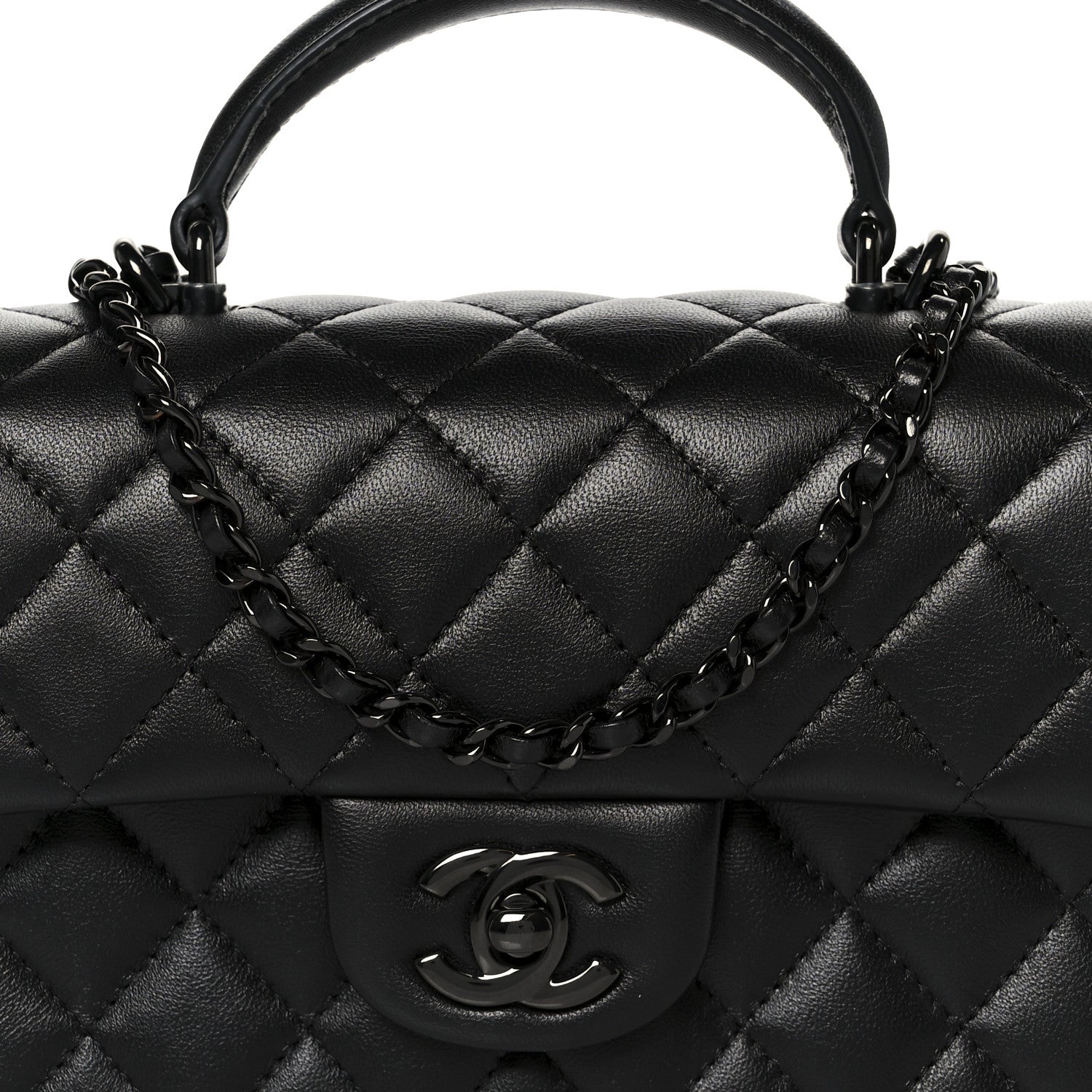 Lambskin Quilted Mini Top Handle Rectangular Flap So Black