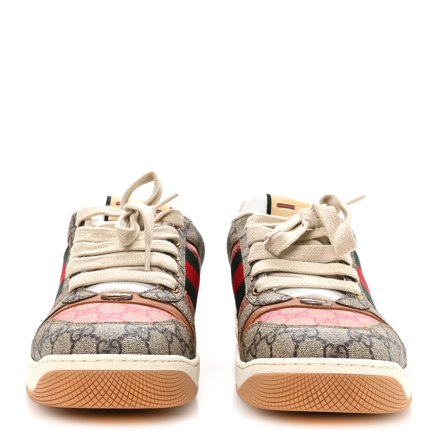 GG Supreme Monogram Harness Calfskin Web Mens Screener Sneakers 10.5 Beige Ebony Rosso Harness Brown