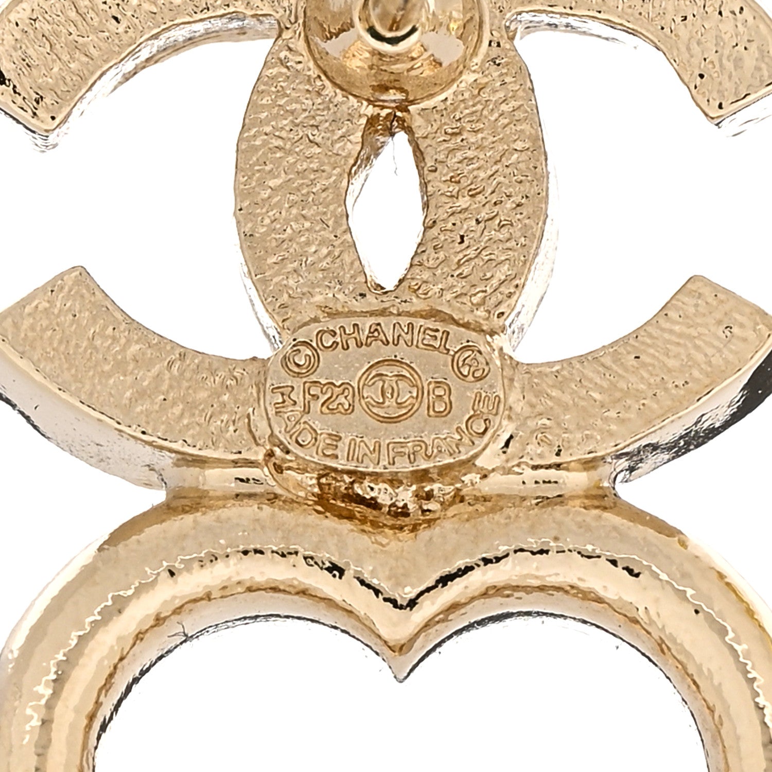 Metal Crystal CC Heart Drop Earrings Gold