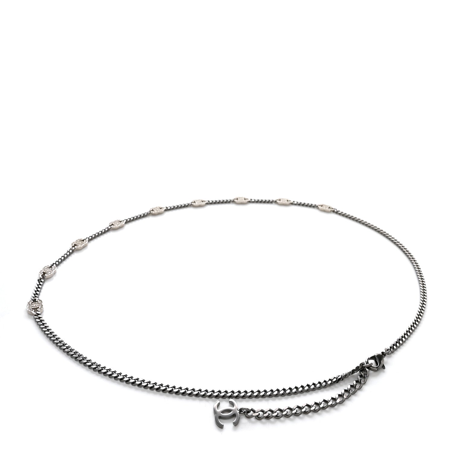 Ruthenium Crystal CC Chain Links Belt Silver