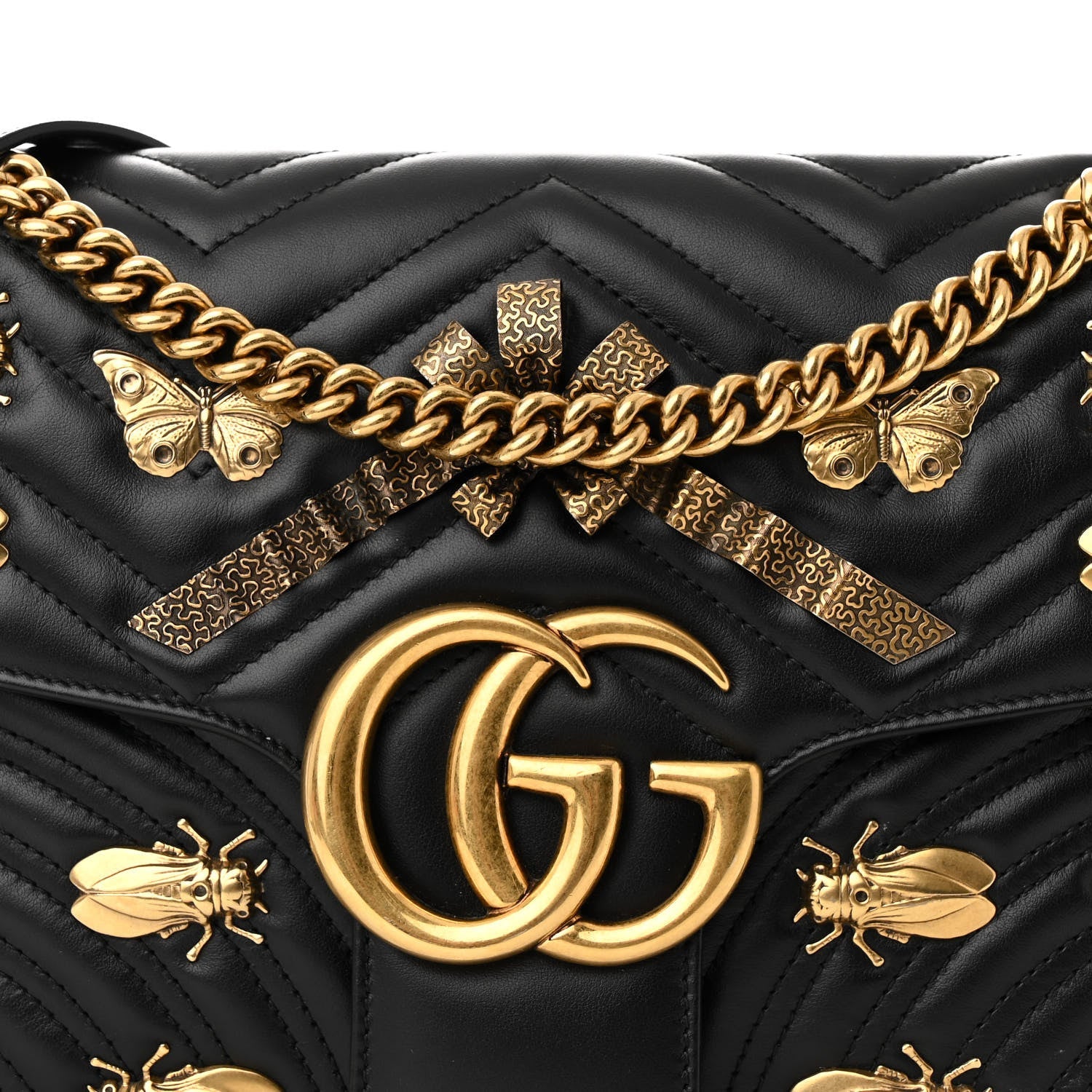 Calfskin Matelasse Animal Studs Medium GG Marmont Shoulder Bag Black
