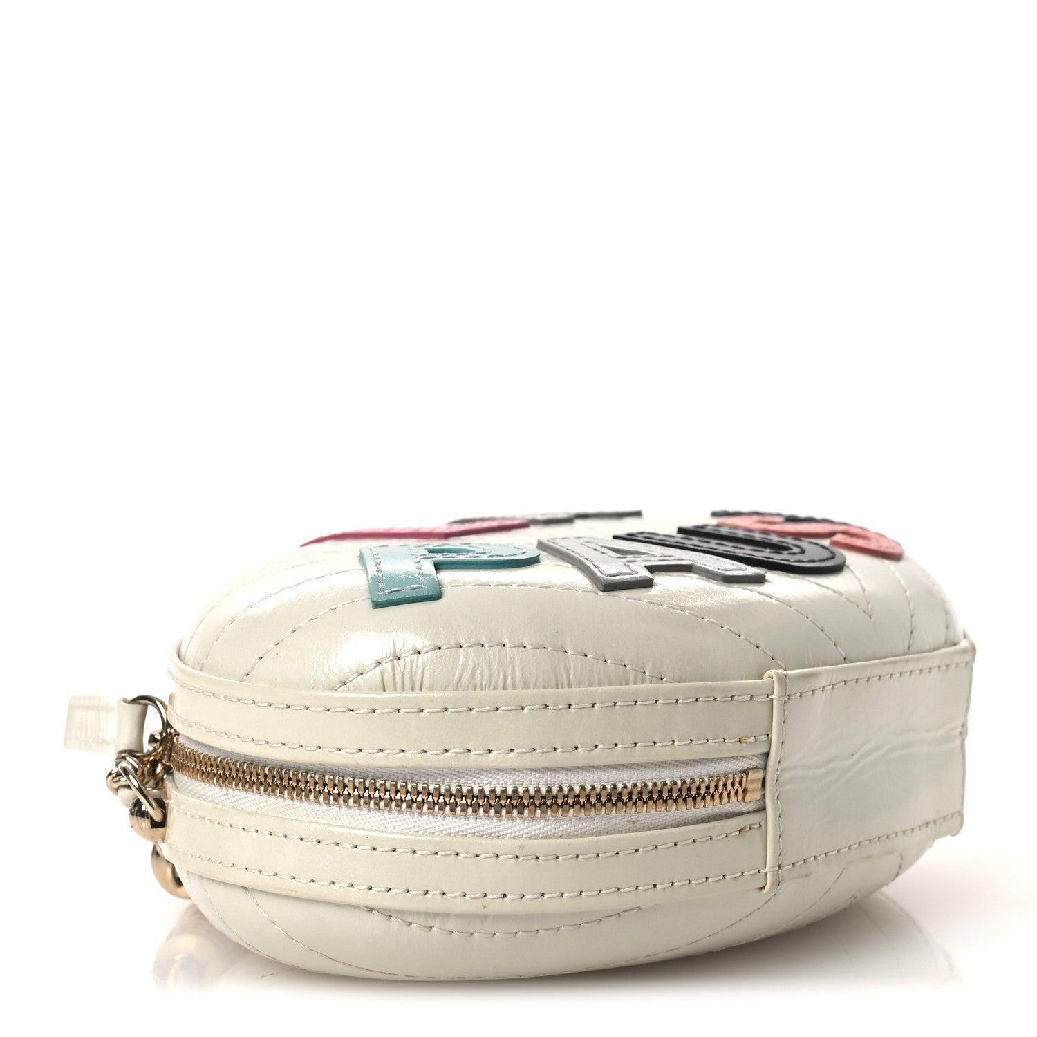 Embroidered Lambskin Chevron Quilted La Pausa Evening Bag White